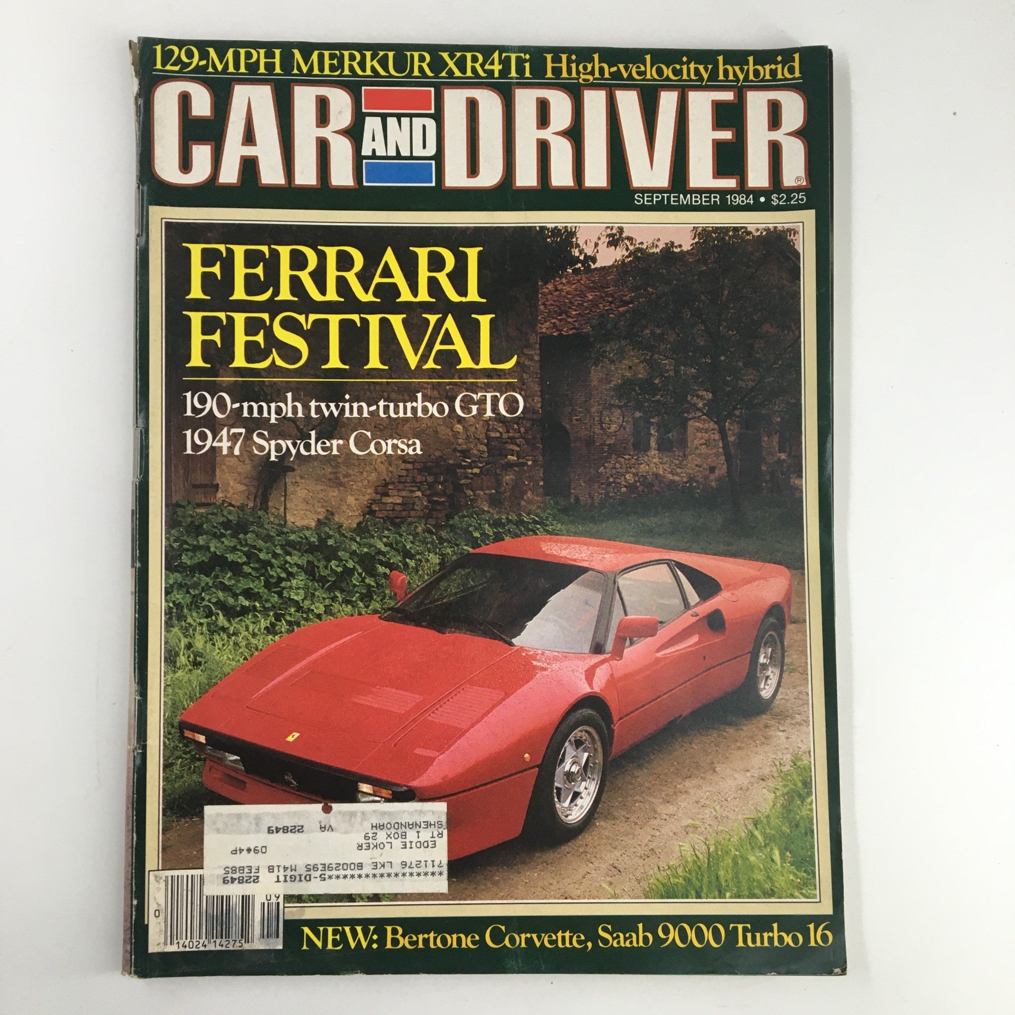 Car and Driver Magazine September 1984 Twin-Turbo GTO 1947 Spyder Corsa