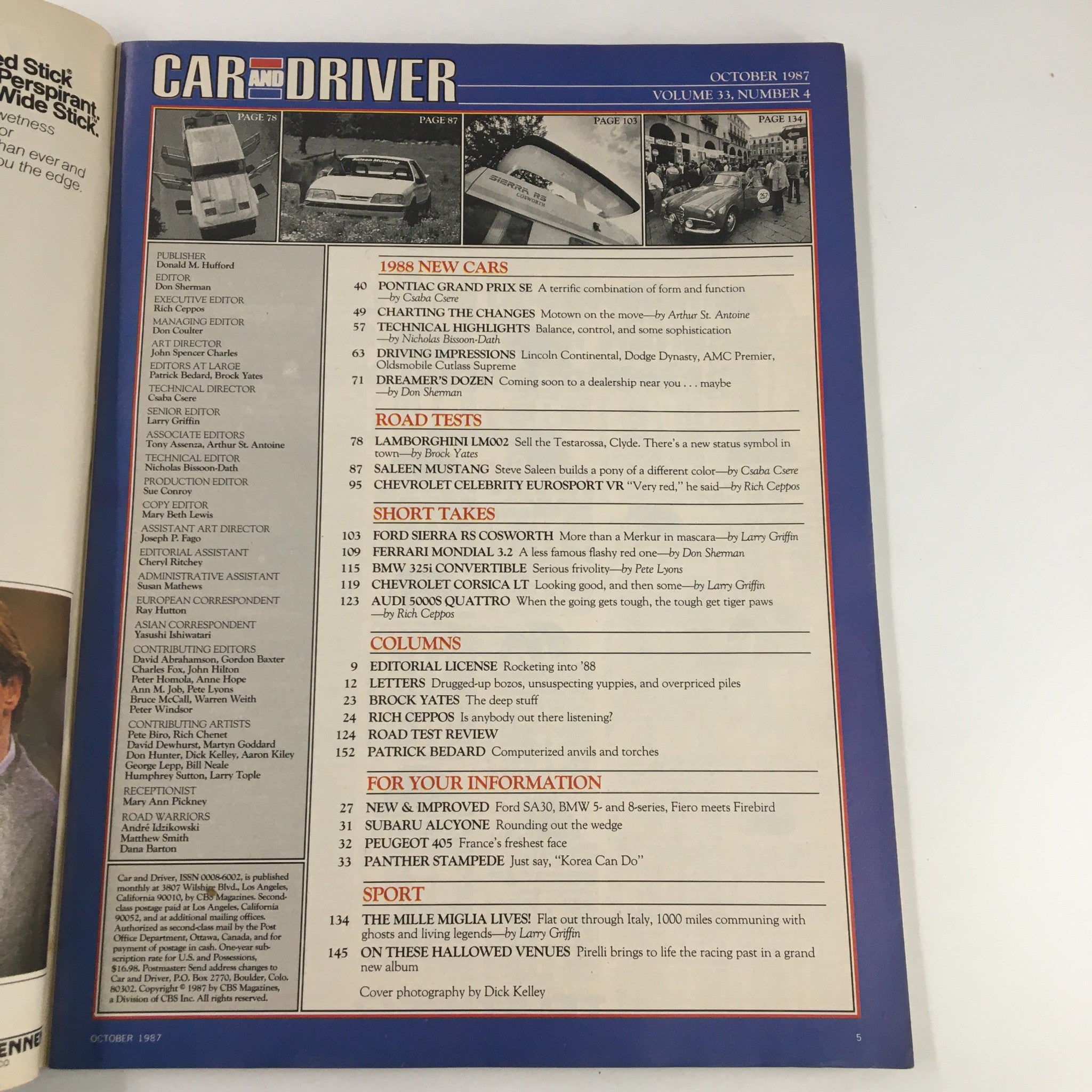 Car and Driver Magazine October 1987 The 1988 Pontiac Grand Prix SE New Cars