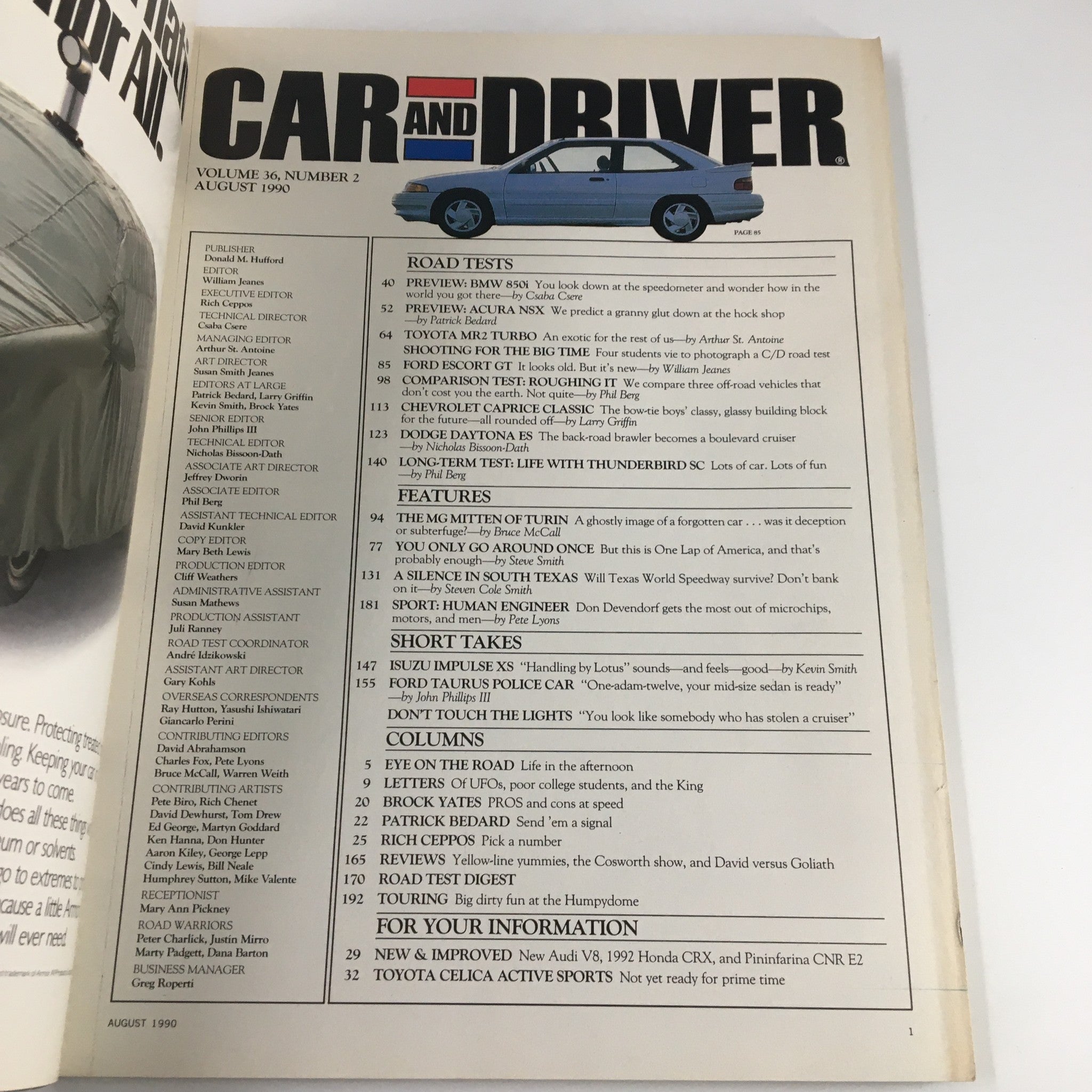 Car and Driver Magazine August 1990 The Ultimate BMW 850i Smooth, Strong & Sexy