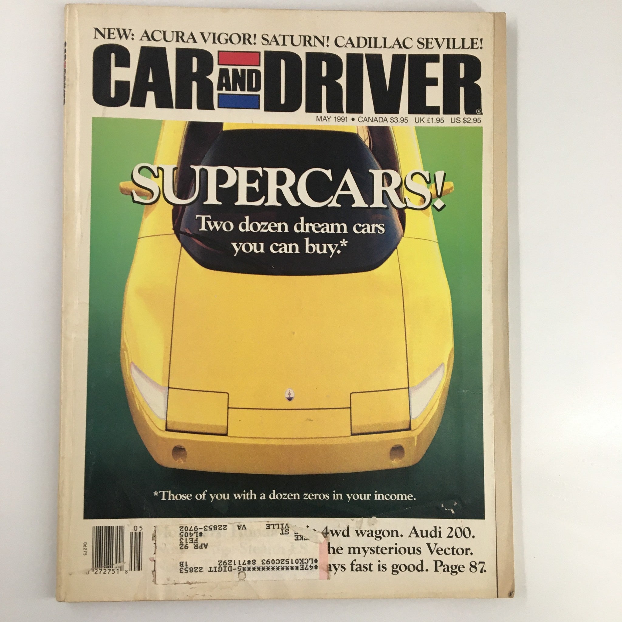 Car and Driver Magazine May 1991 The New Acura Vigor, Saturn & Cadillac Seville