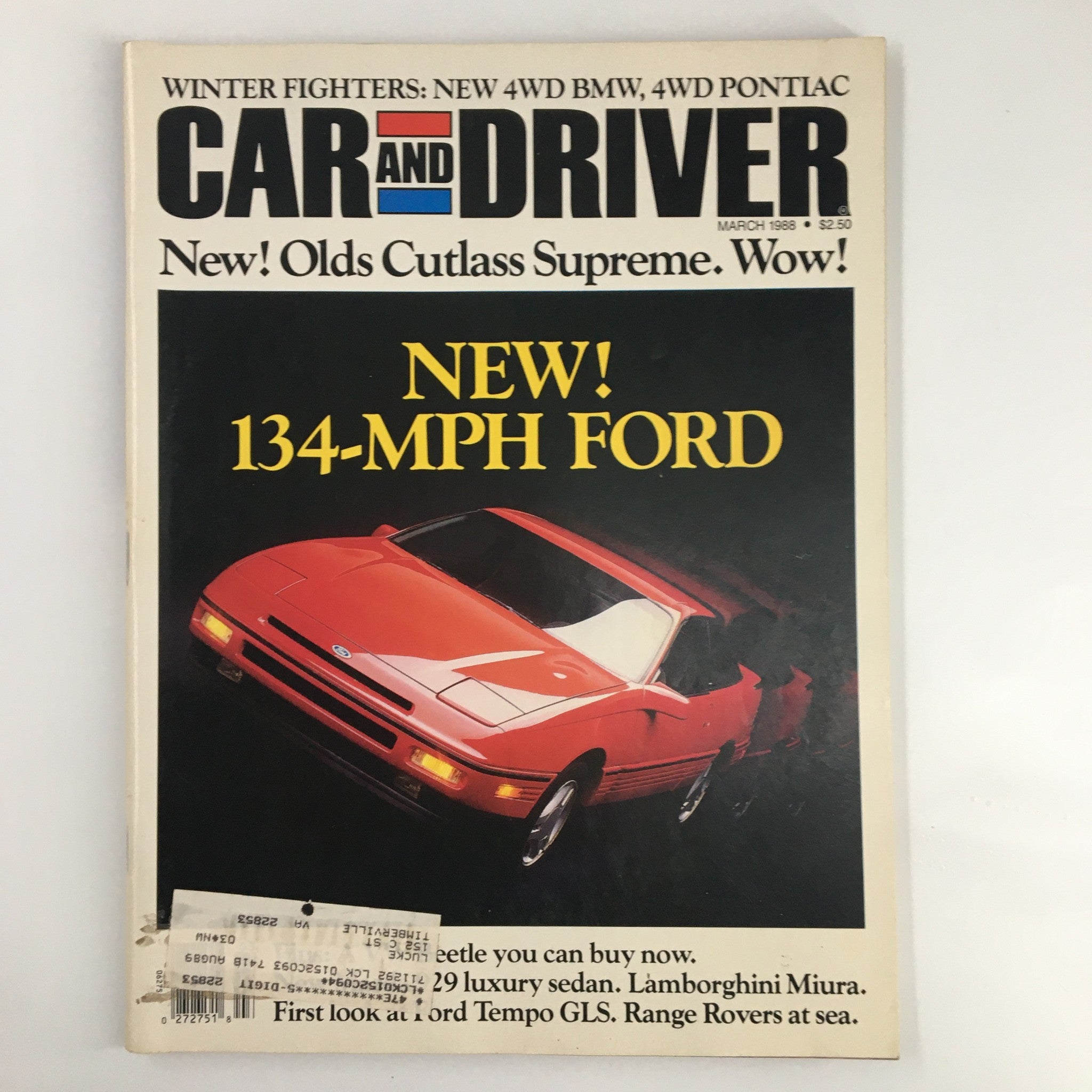 Car and Driver Magazine March 1988 Olds Cutlass Supreme & 4WD Pontiac, 4WD BMW