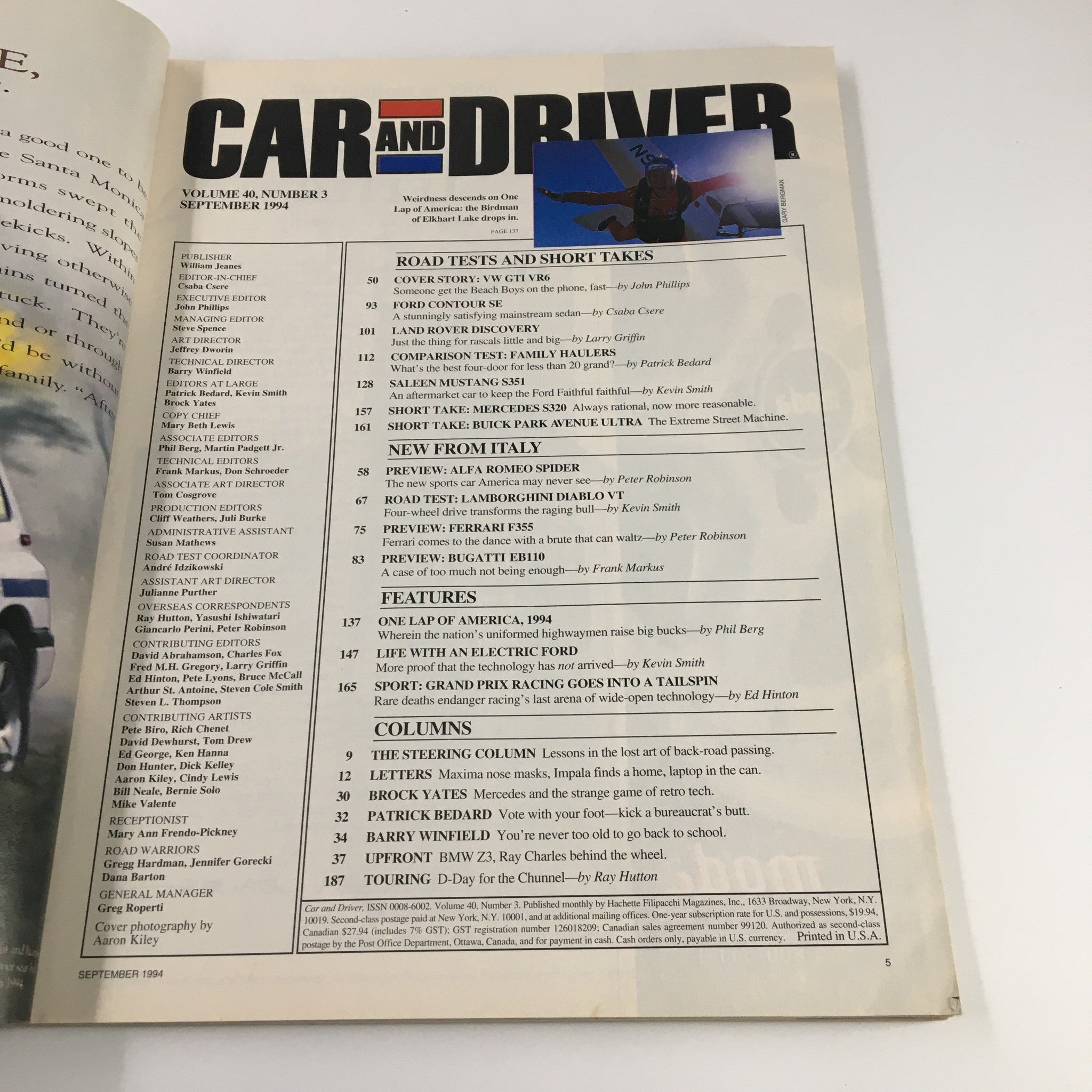 Car and Driver Magazine September 1994 Volkswagen is Back with GTI VR6