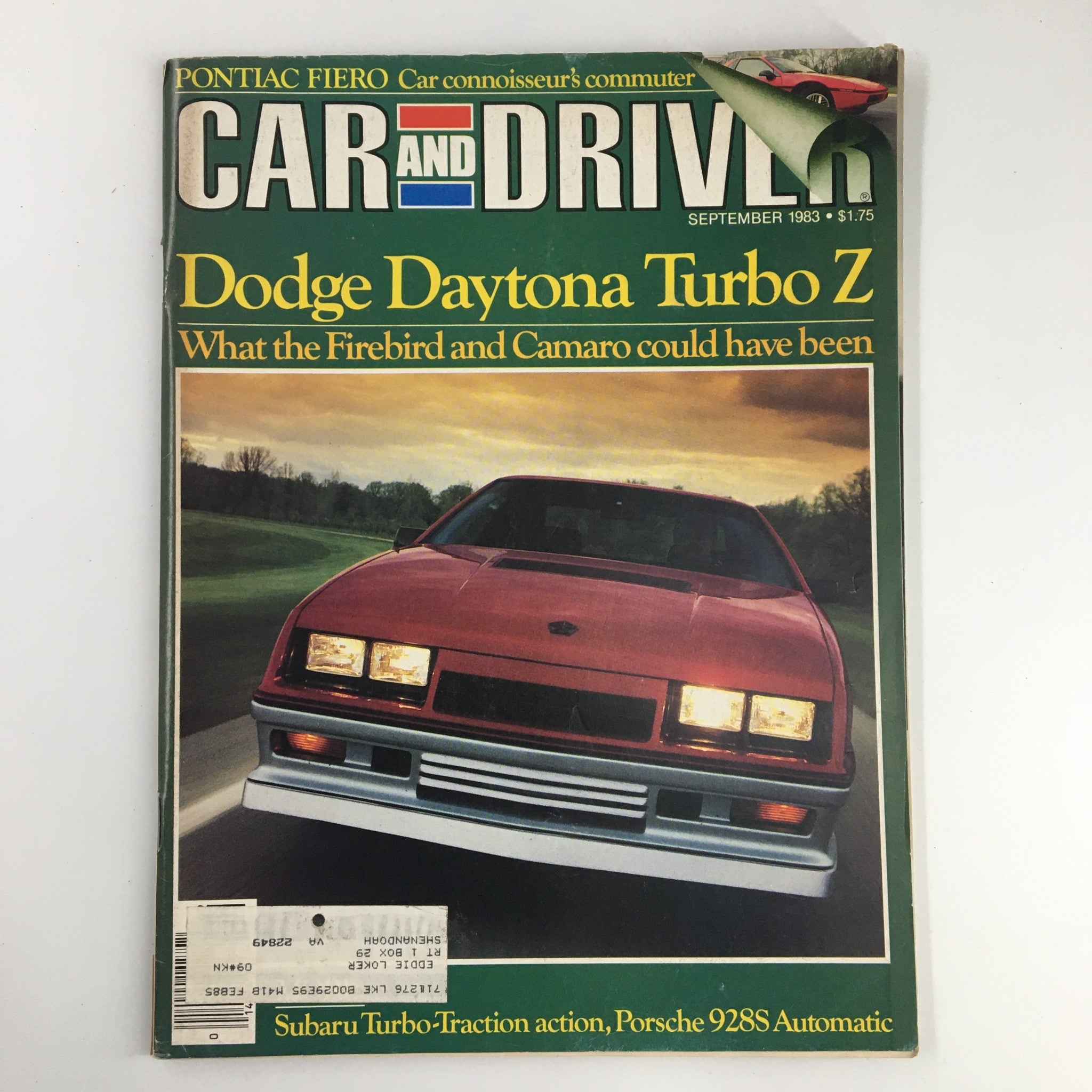 Car and Driver Magazine September 1983 Dodge Daytona Turbo Z & Porsche 928S AT