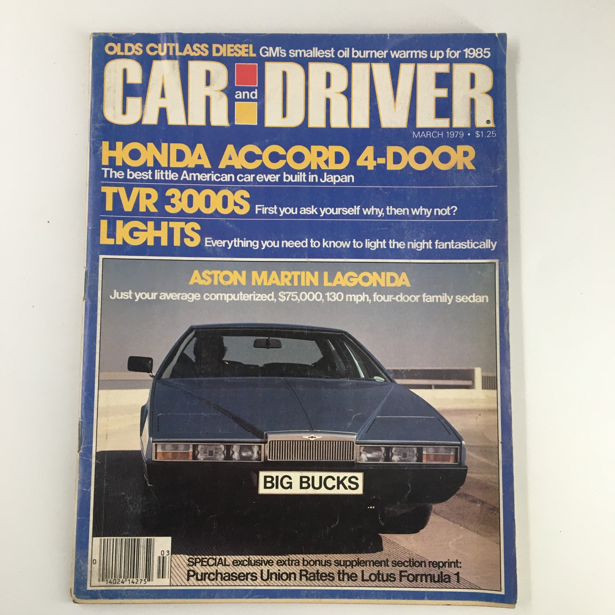 Car and Driver Magazine March 1979 Aston Martin Lagonda & Honda Accord No Label