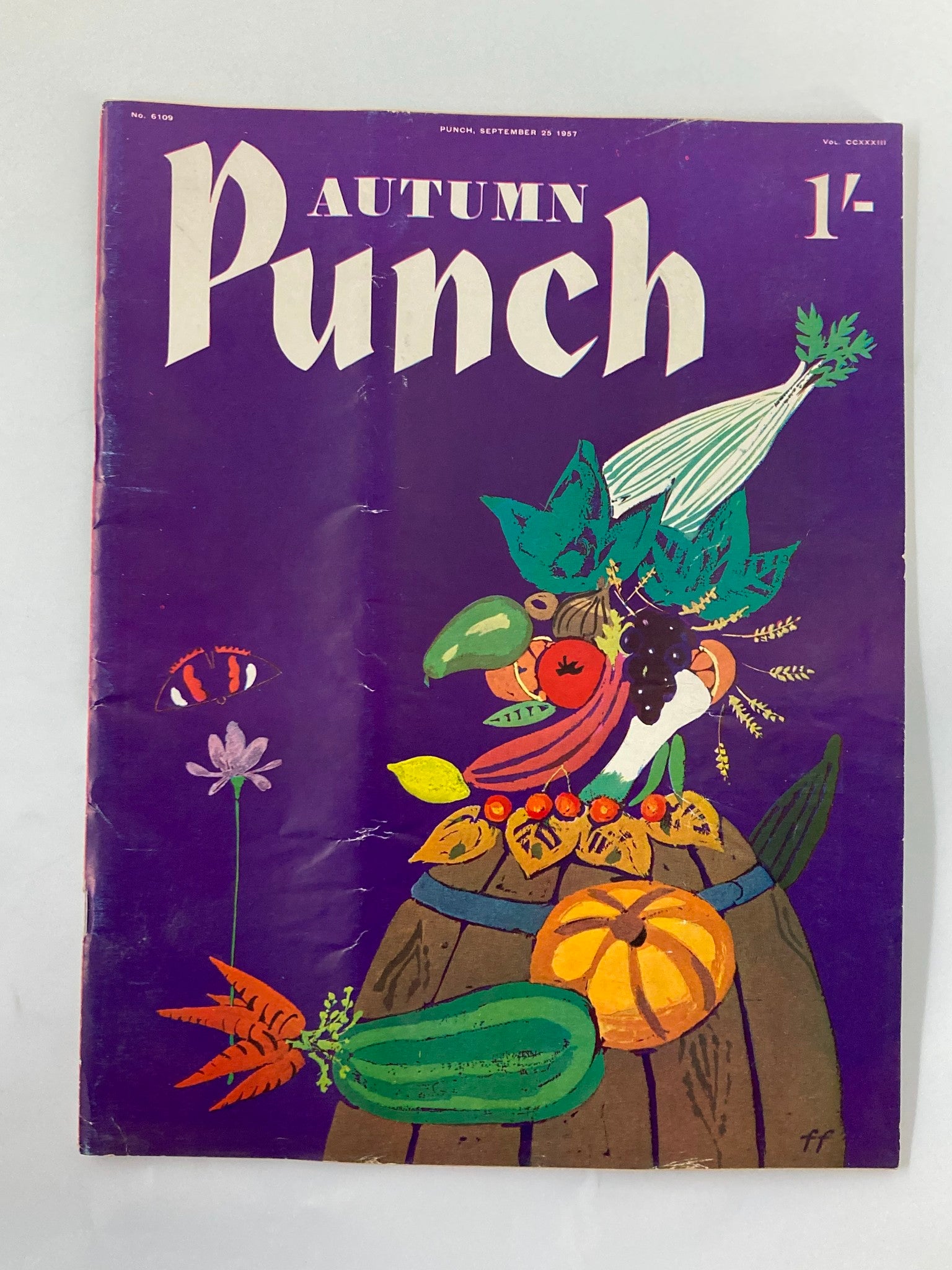 VTG Punch Magazine September 25 1957 Autumn WWII Cartoon & Humour No Label