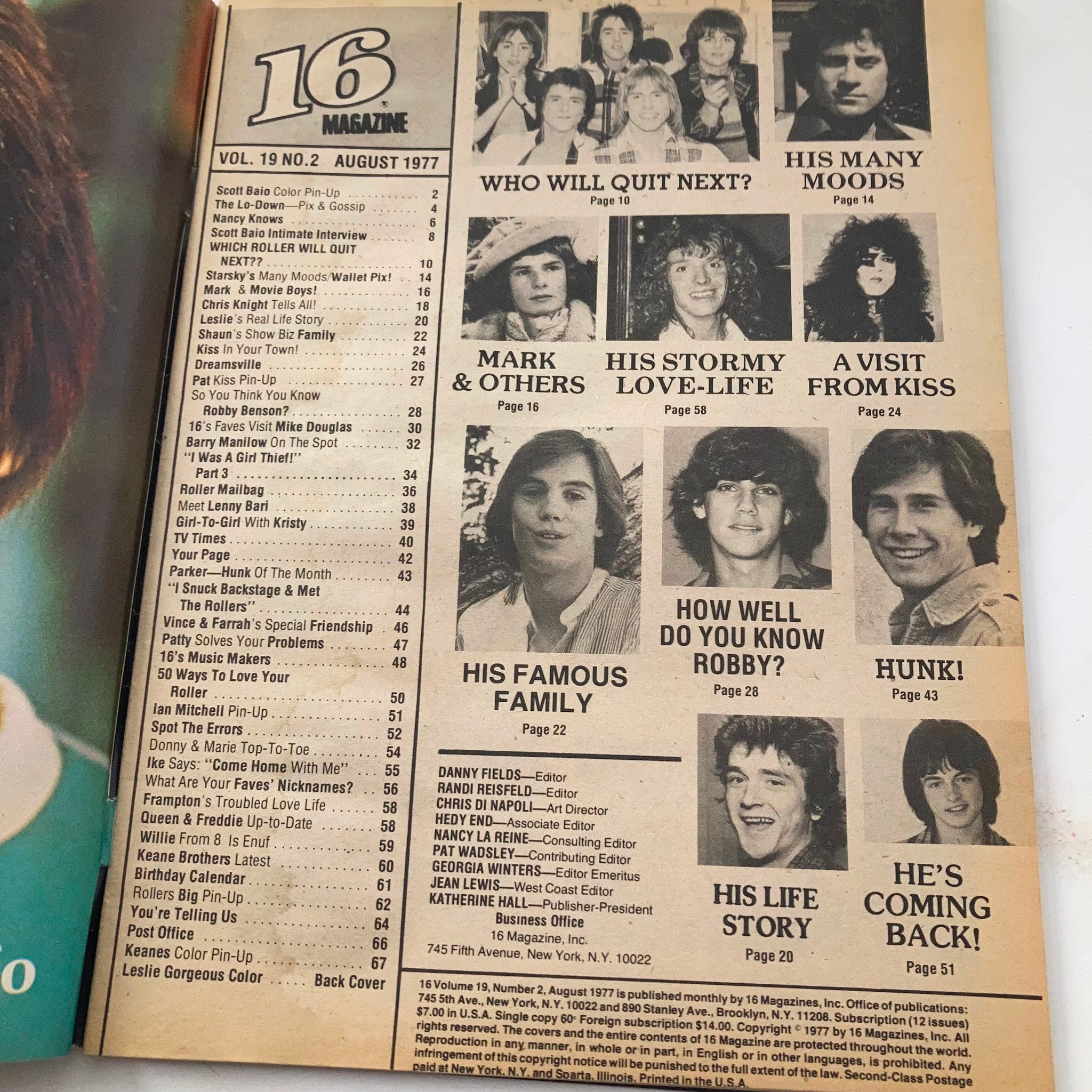 VTG 16 Magazine August 1977 Bay City Rollers, Kiss, Shaun Cassidy No Label