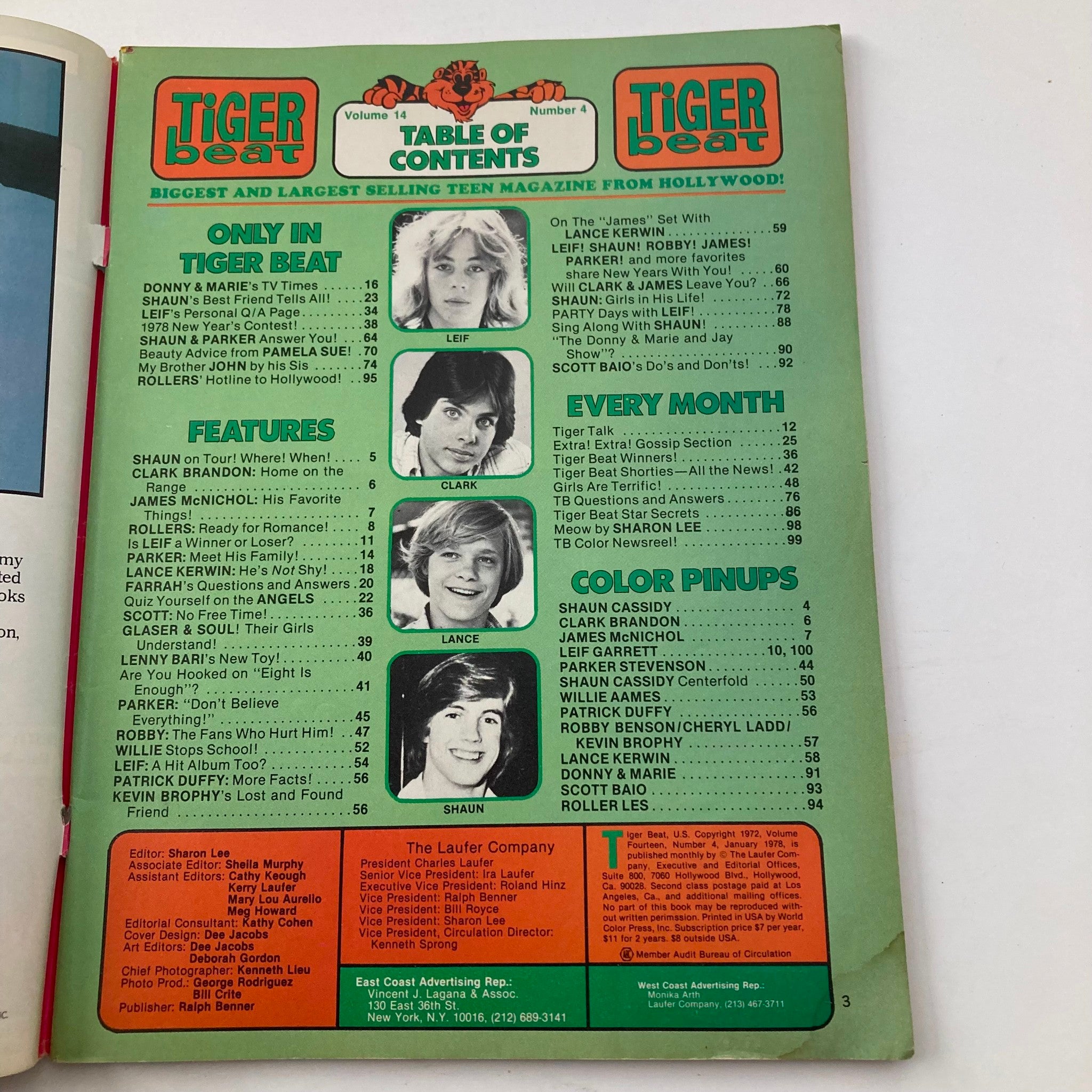 Tiger Beat Magazine January 1978 Shaun Cassidy Scott Baio Donny & Marie No Label