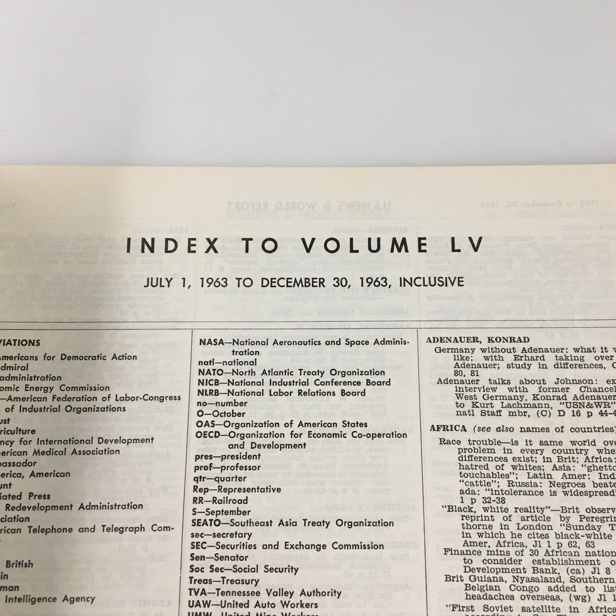 US News & World Report Magazine July 1 1963 Index Inclusive Volume LV No Label