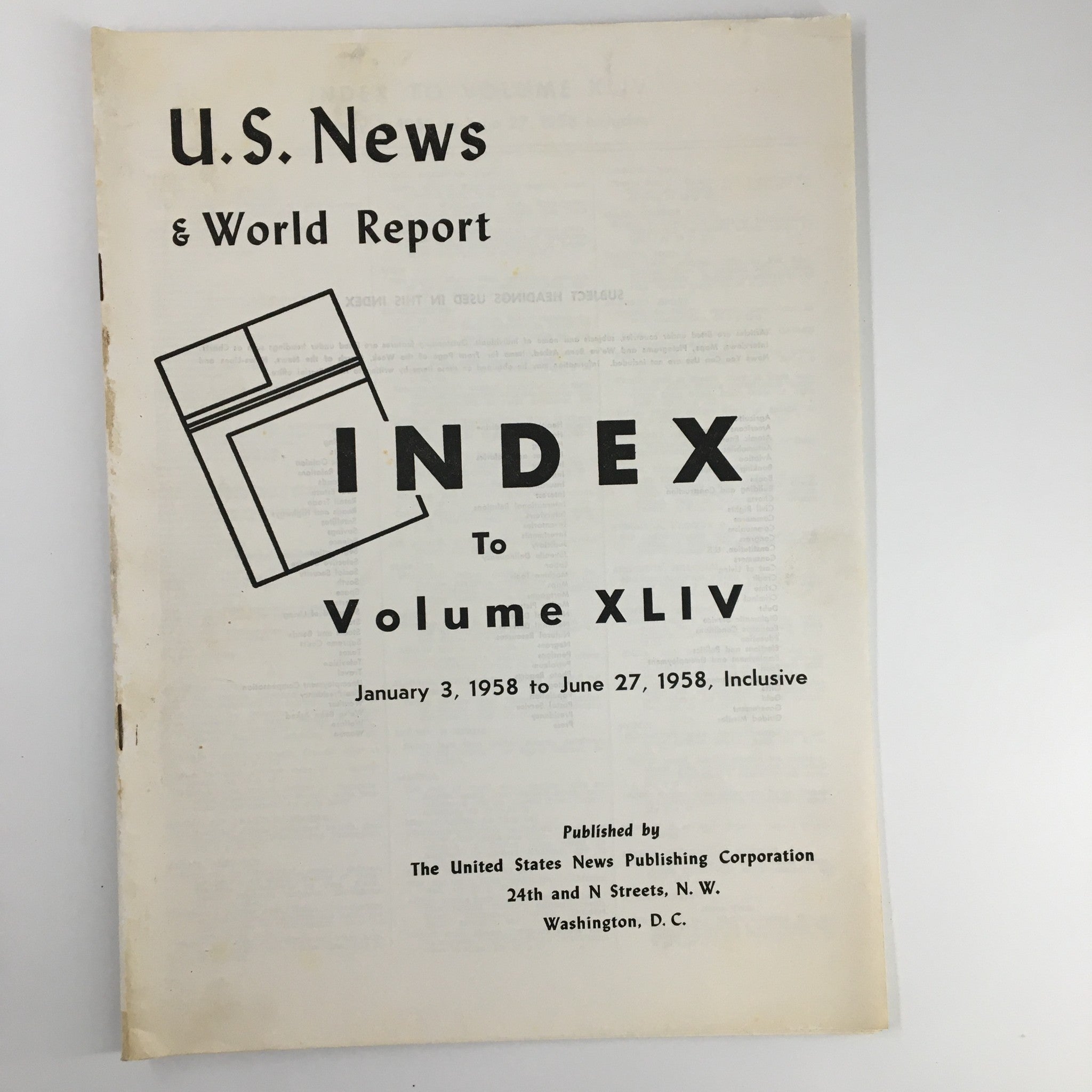 US News & World Report Magazine January 3 1958 Index to Volume XLIV No Label