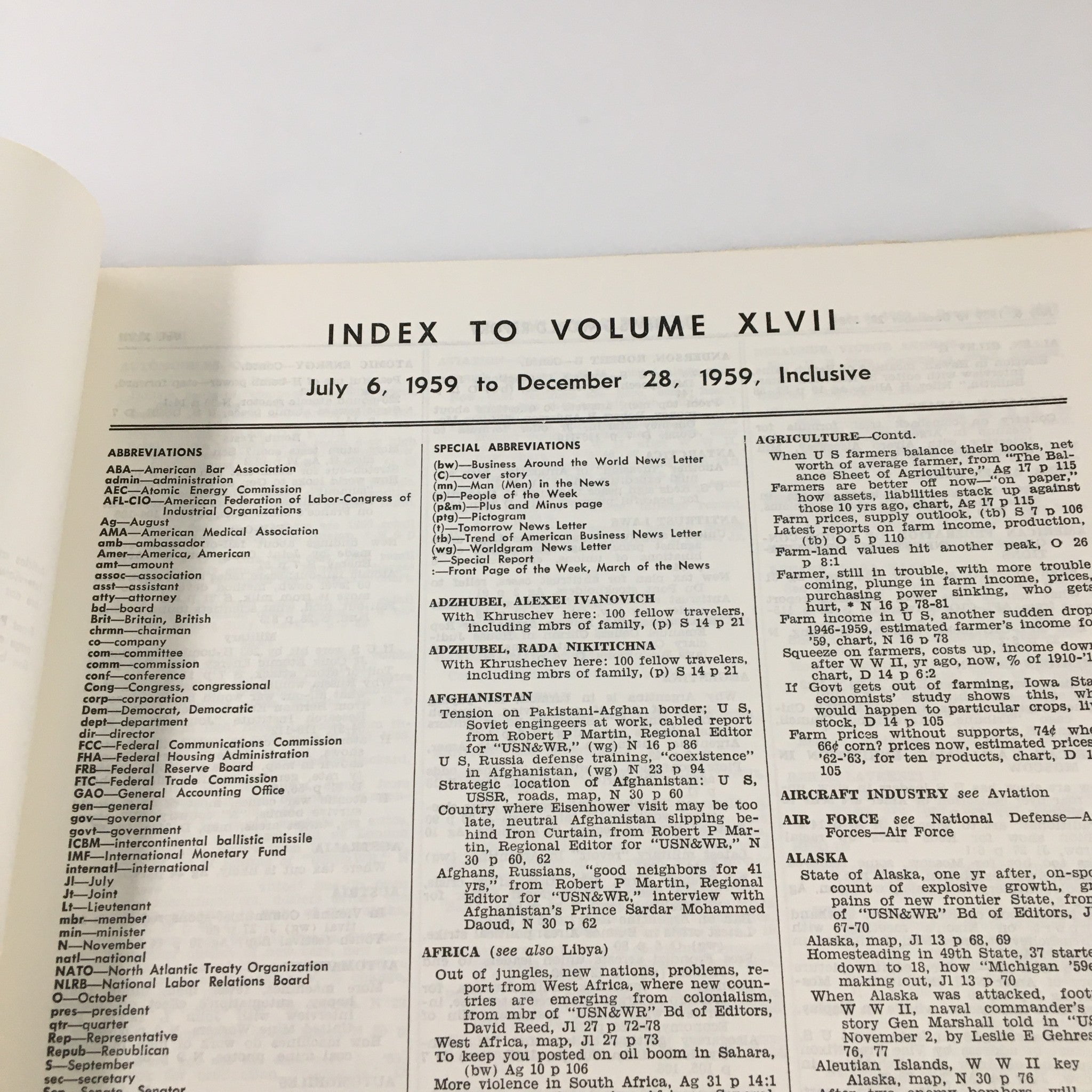 US News & World Report Magazine July 6 1959 Index to Volume XLVII No Label