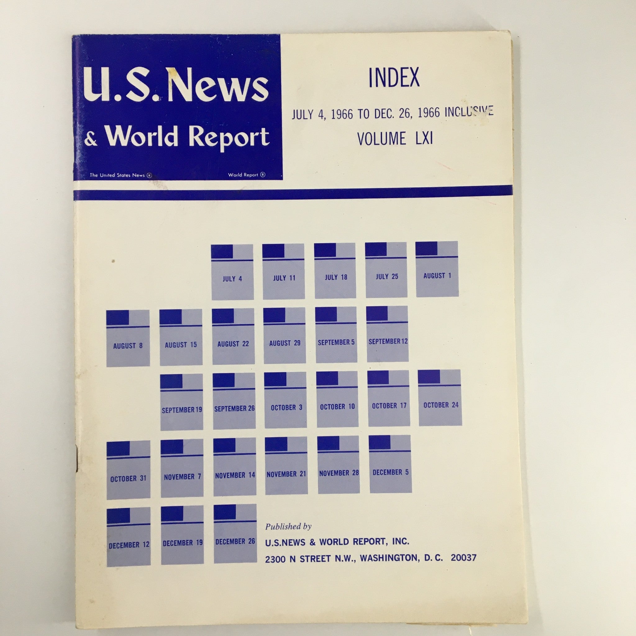 US News & World Report Magazine July 4 1966 Index to Volume LXI No Label