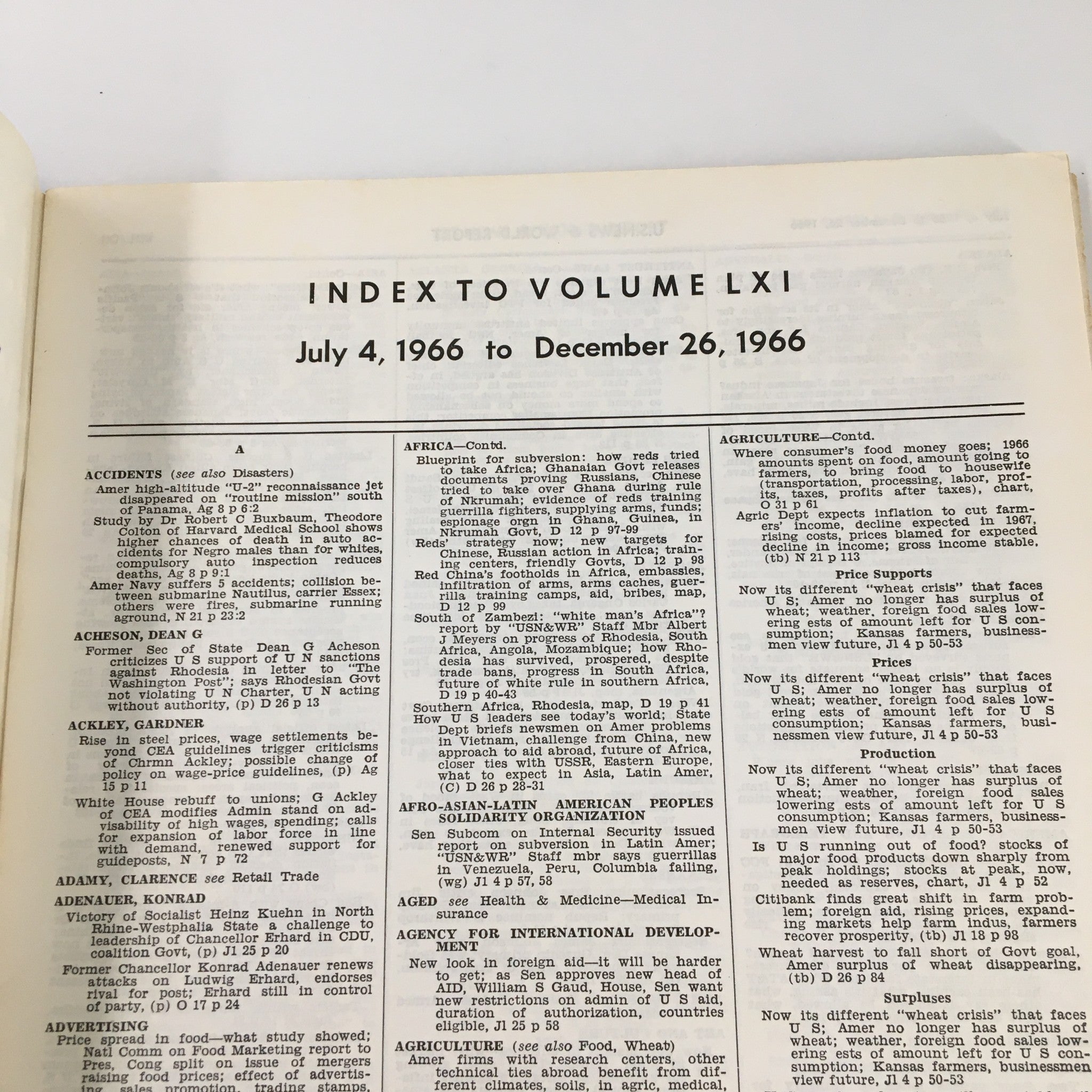 US News & World Report Magazine July 4 1966 Index to Volume LXI No Label