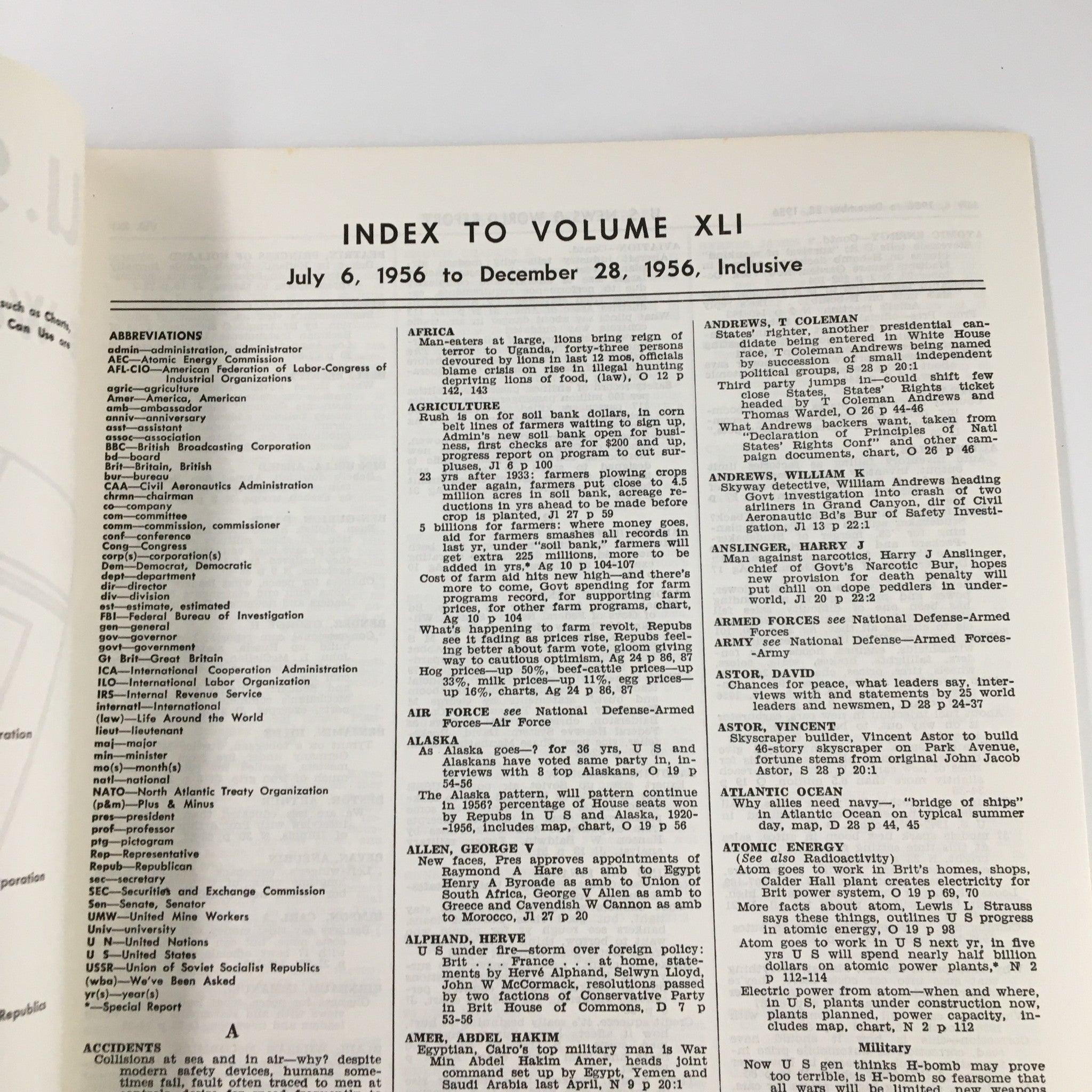 US News & World Report Magazine July 6 1956 Index to Volume XLI No Label