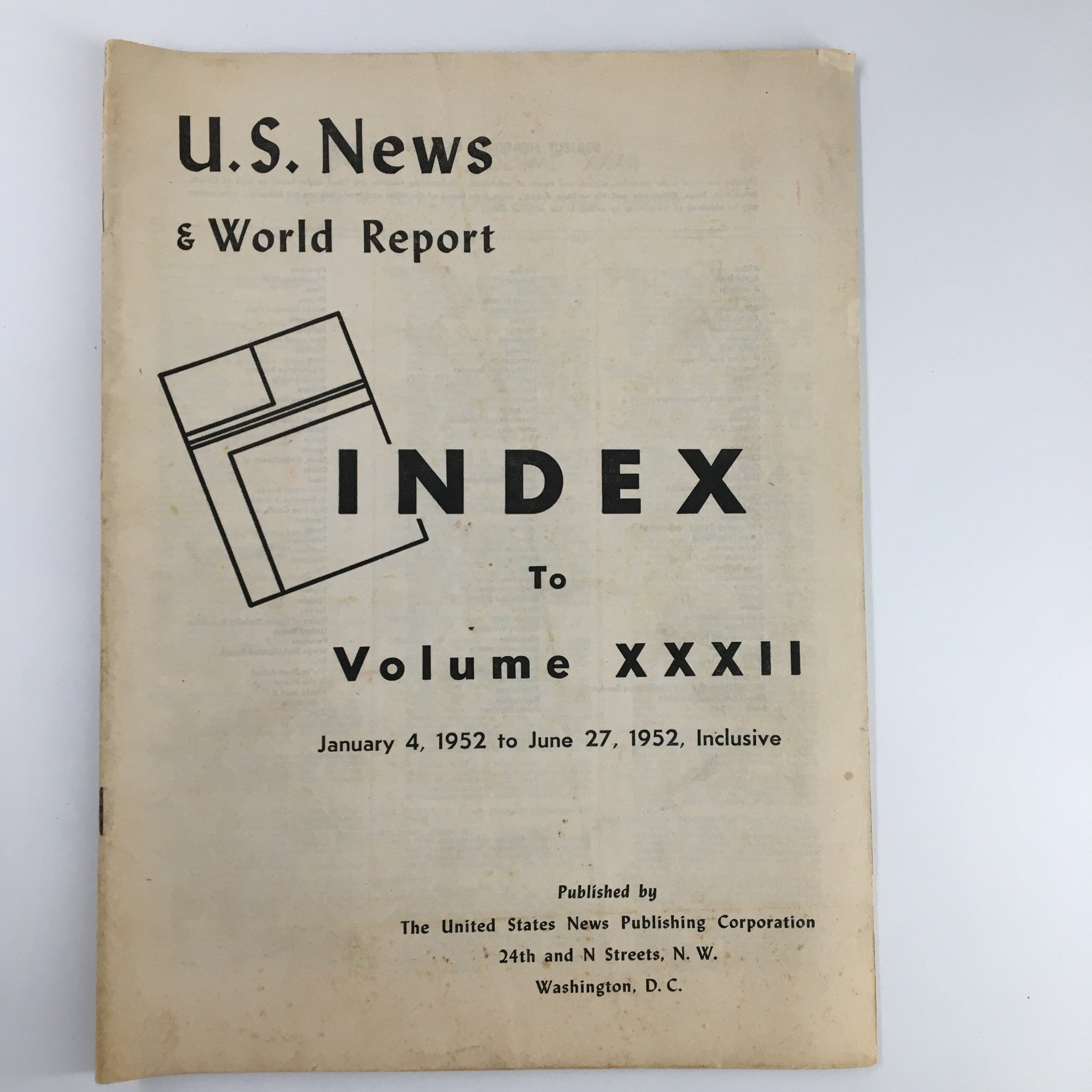 US News & World Report Magazine January 4 1952 Index to Volume XXXII No Label