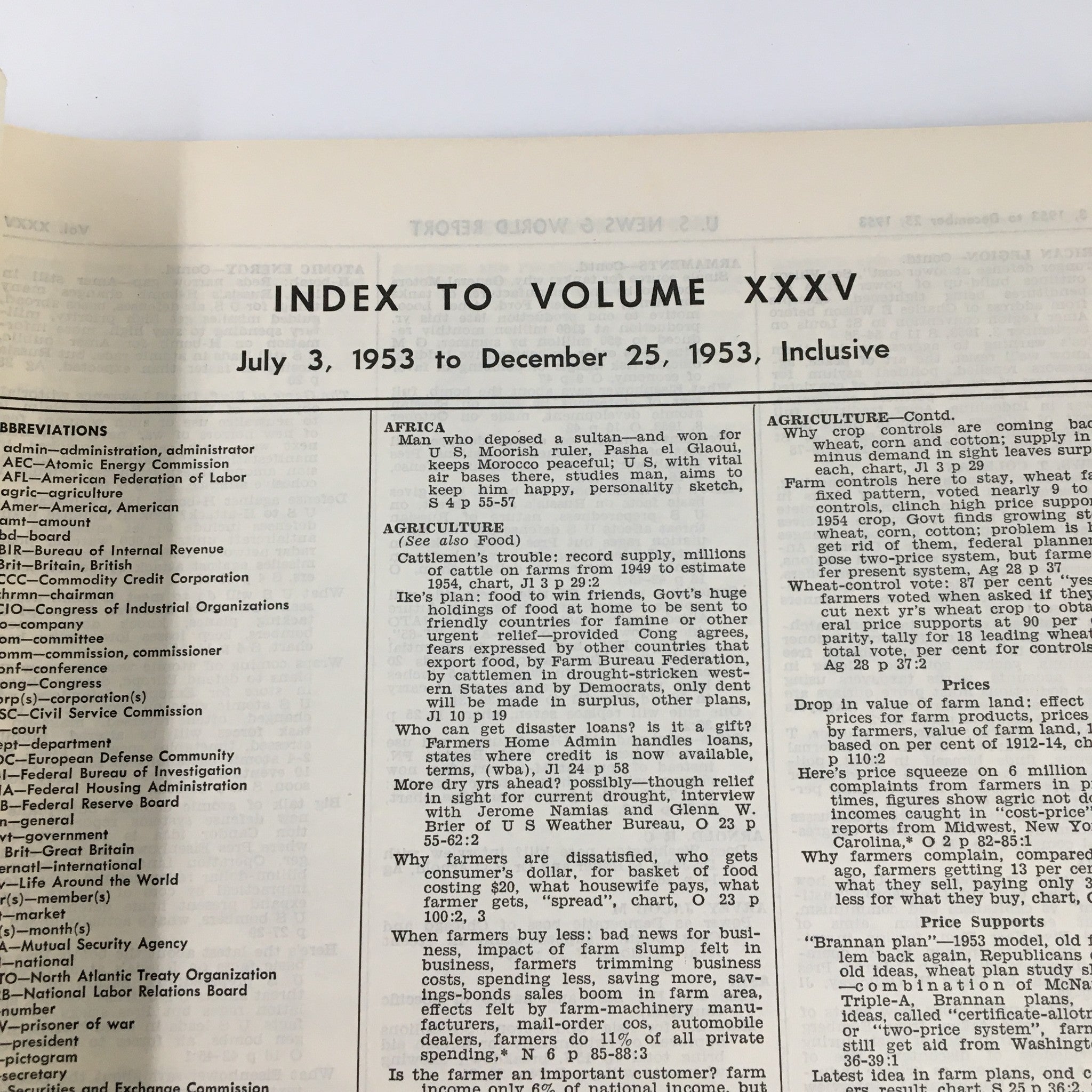 US News & World Report Magazine July 3 1953 Index to Volume XXXV No Label