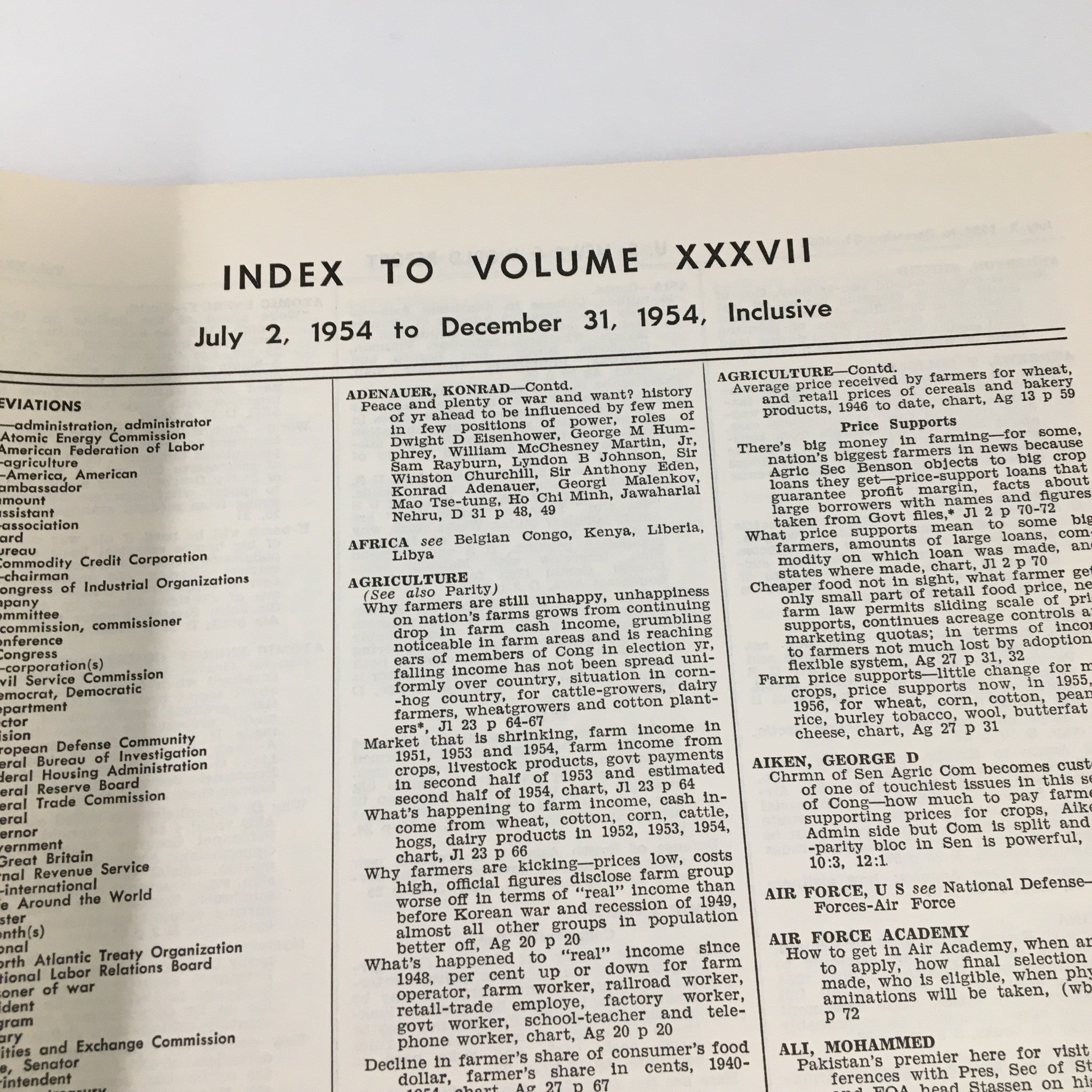 US News & World Report Magazine July 2 1954 Index to Volume XXXVII No Label