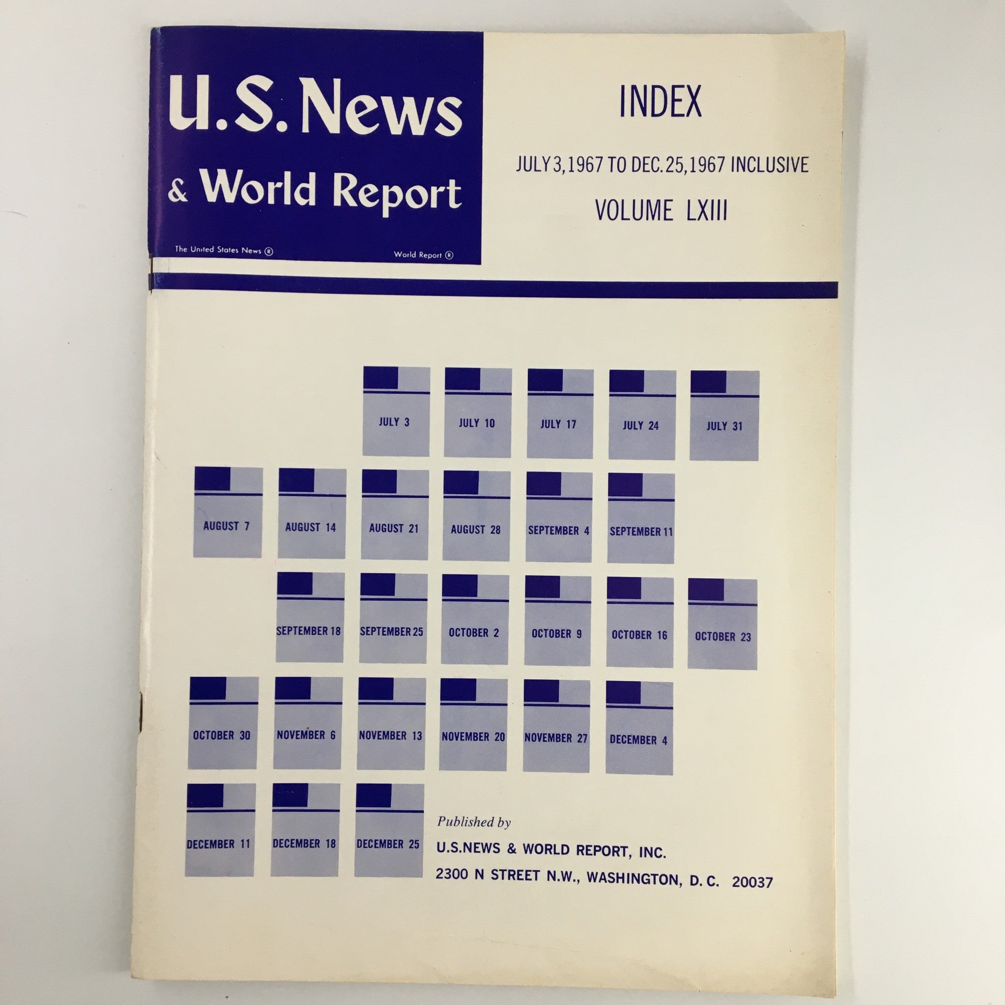 US News & World Report Magazine July 3 1967 Index to Volume LXIII No Label