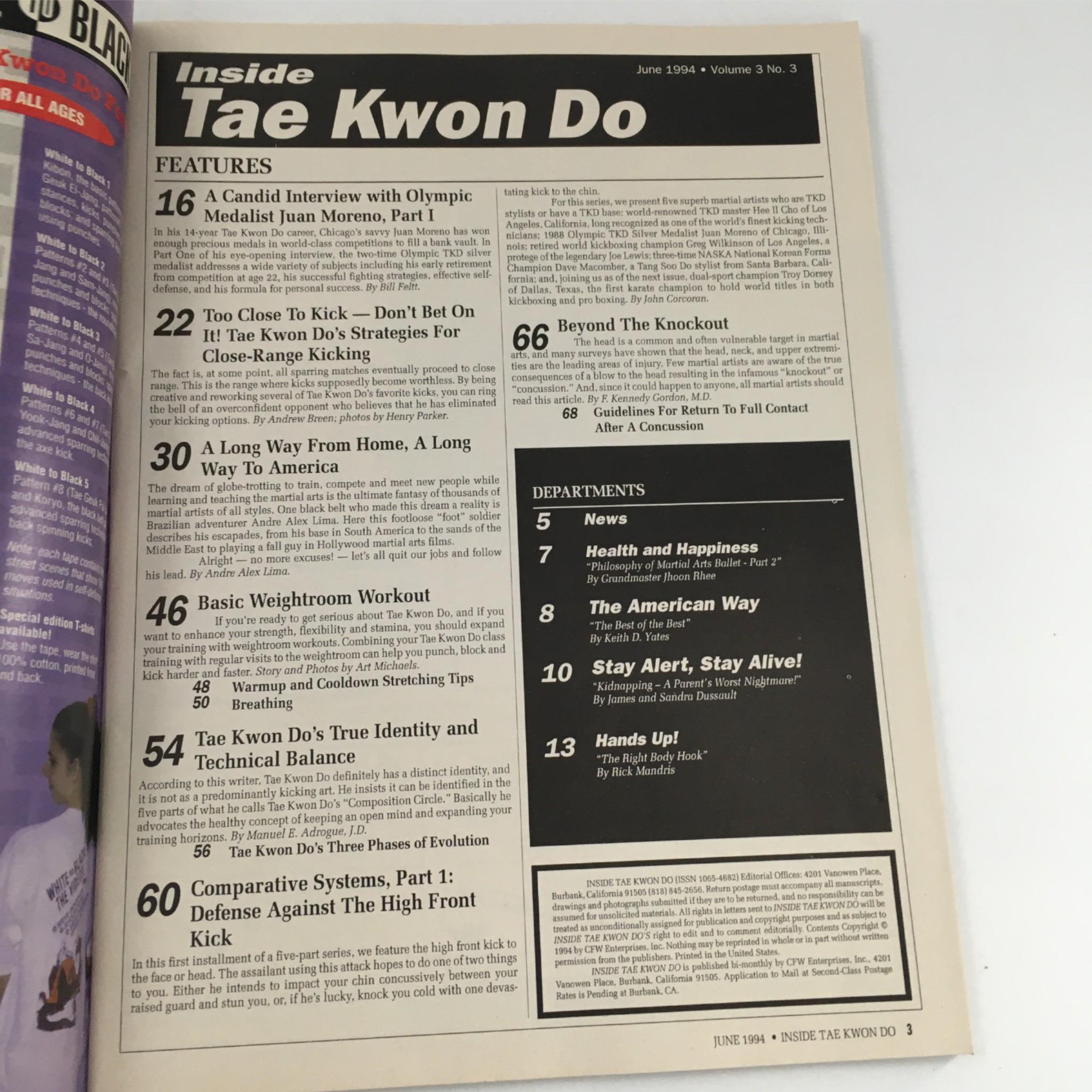 Inside Tae Kwon Do Magazine June 1994 Olympian Juan Morena No Label