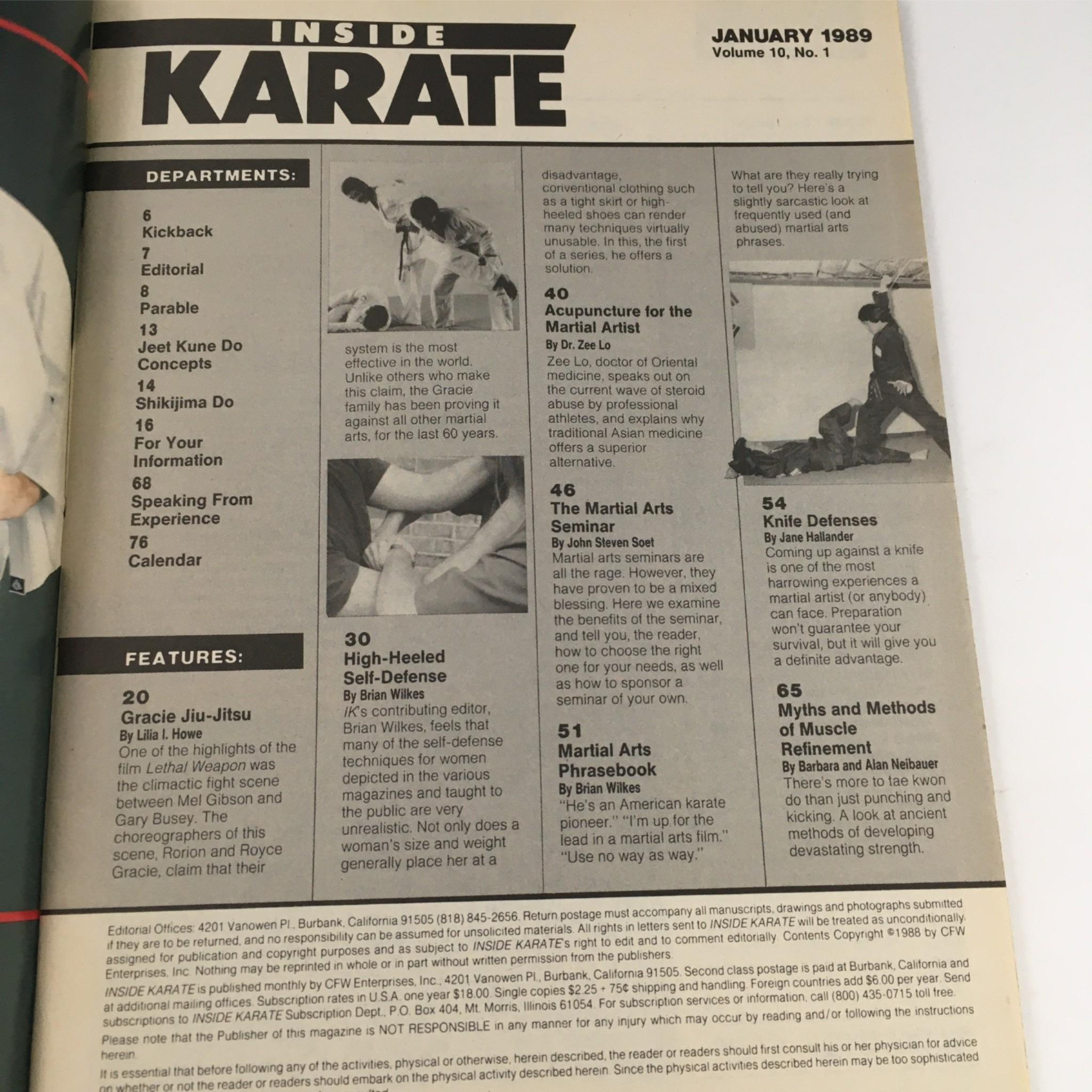 Inside Karate Magazine January 1989 Jeet Kune Do Concepts, Jui-Jitsu No Label