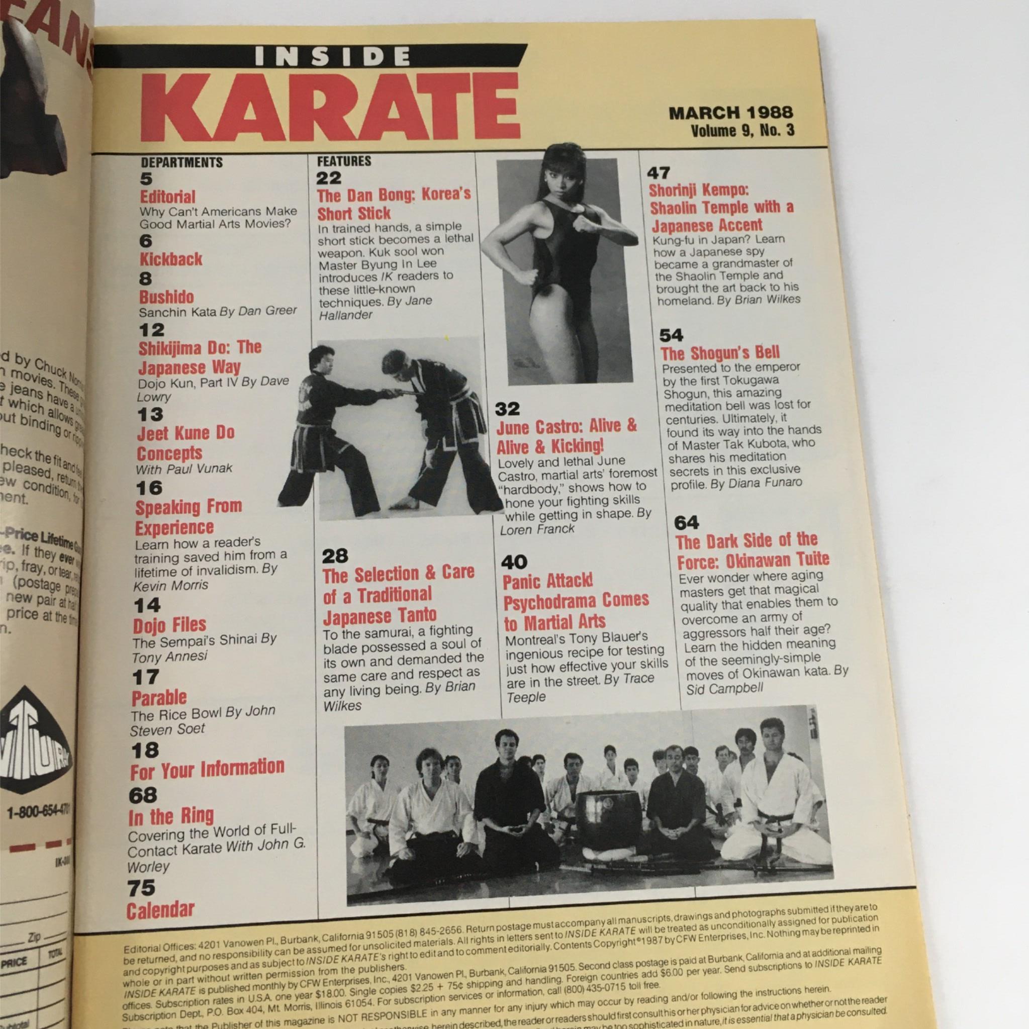 Inside Karate Magazine March 1988 Byung In Lee, June Castro, Dan Bong No Label