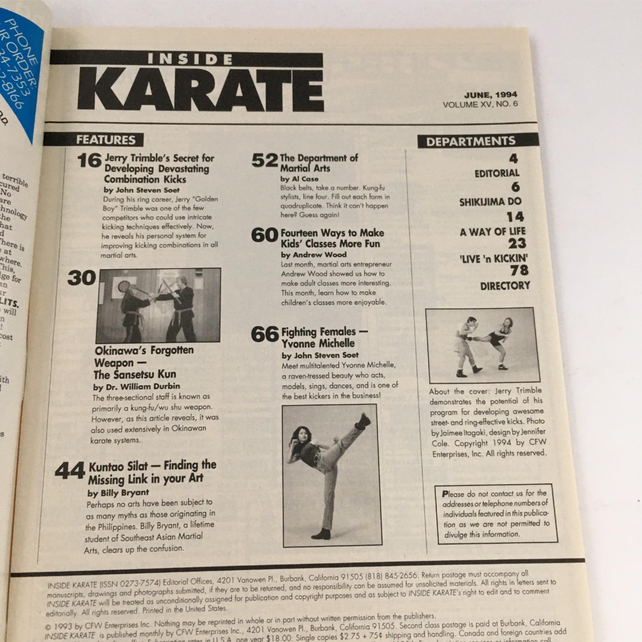 Inside Karate Magazine June 1994 Jerry Golden Boy Trimble No Label