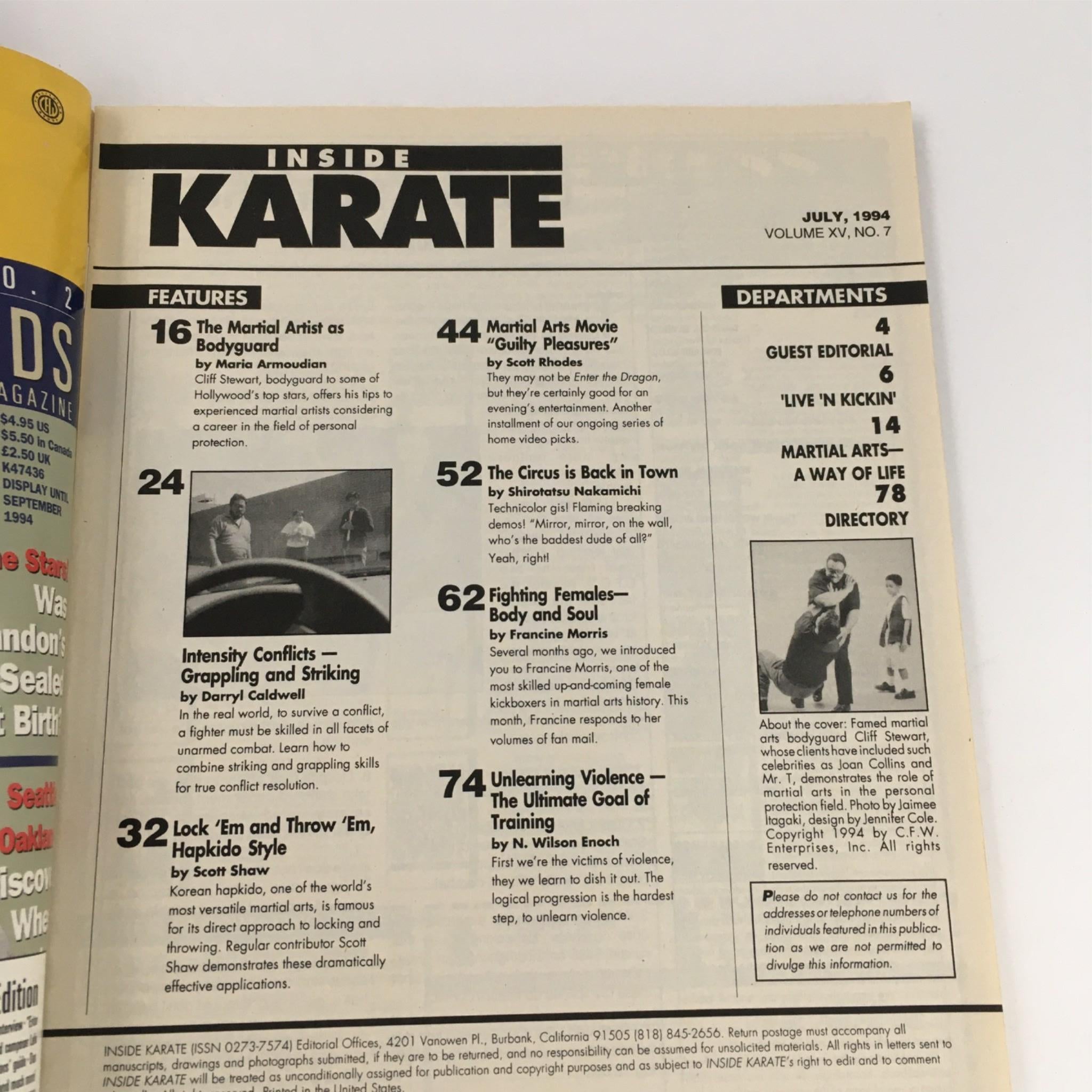 Inside Karate Magazine July 1994 Cliff Stewart, Francine Morris No Label