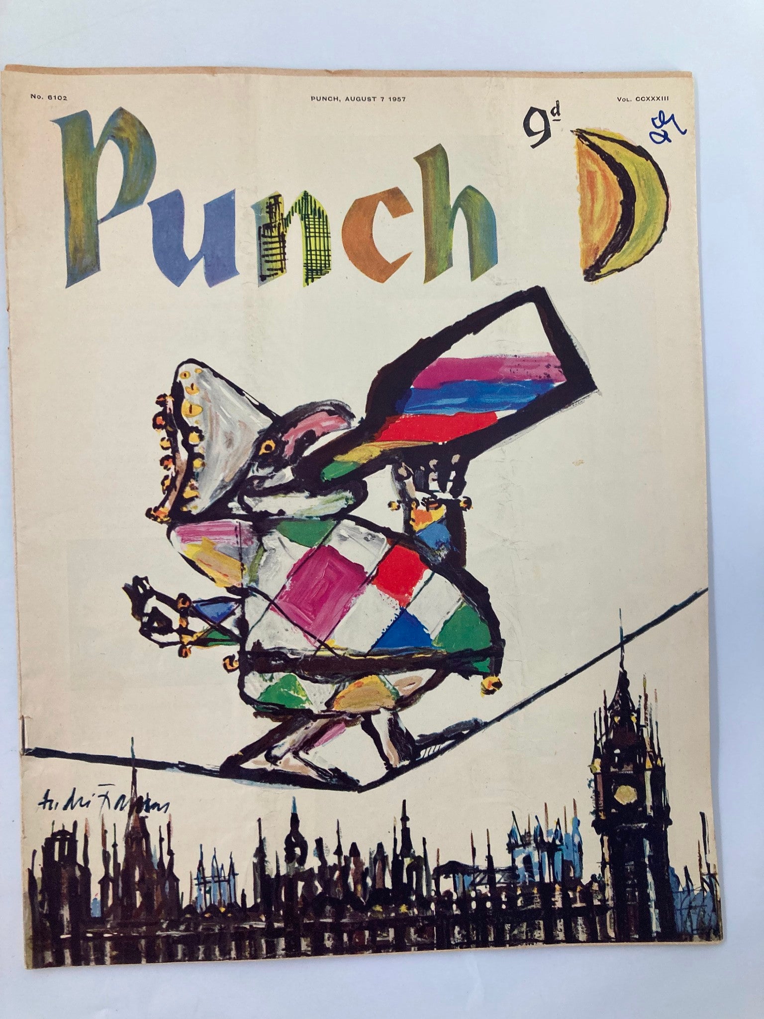 VTG Punch Magazine August 7 1957 WWII Cartoon & Humour No Label