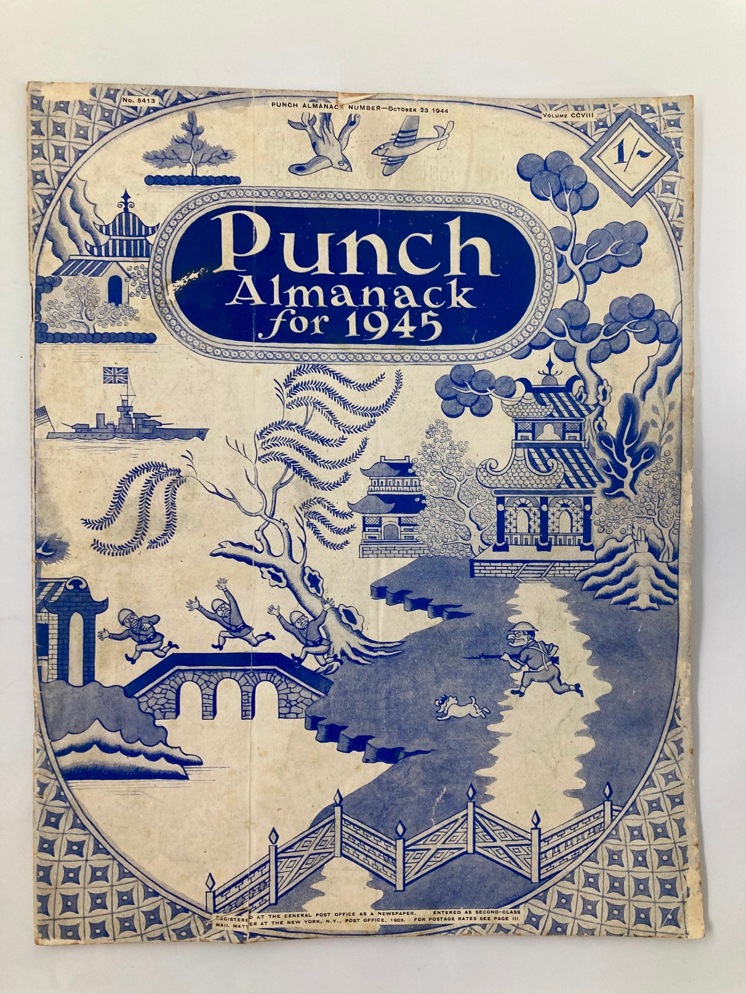 VTG Punch Magazine October 23 1944 Almanack 1945 WWII Cartoon & Humour No Label