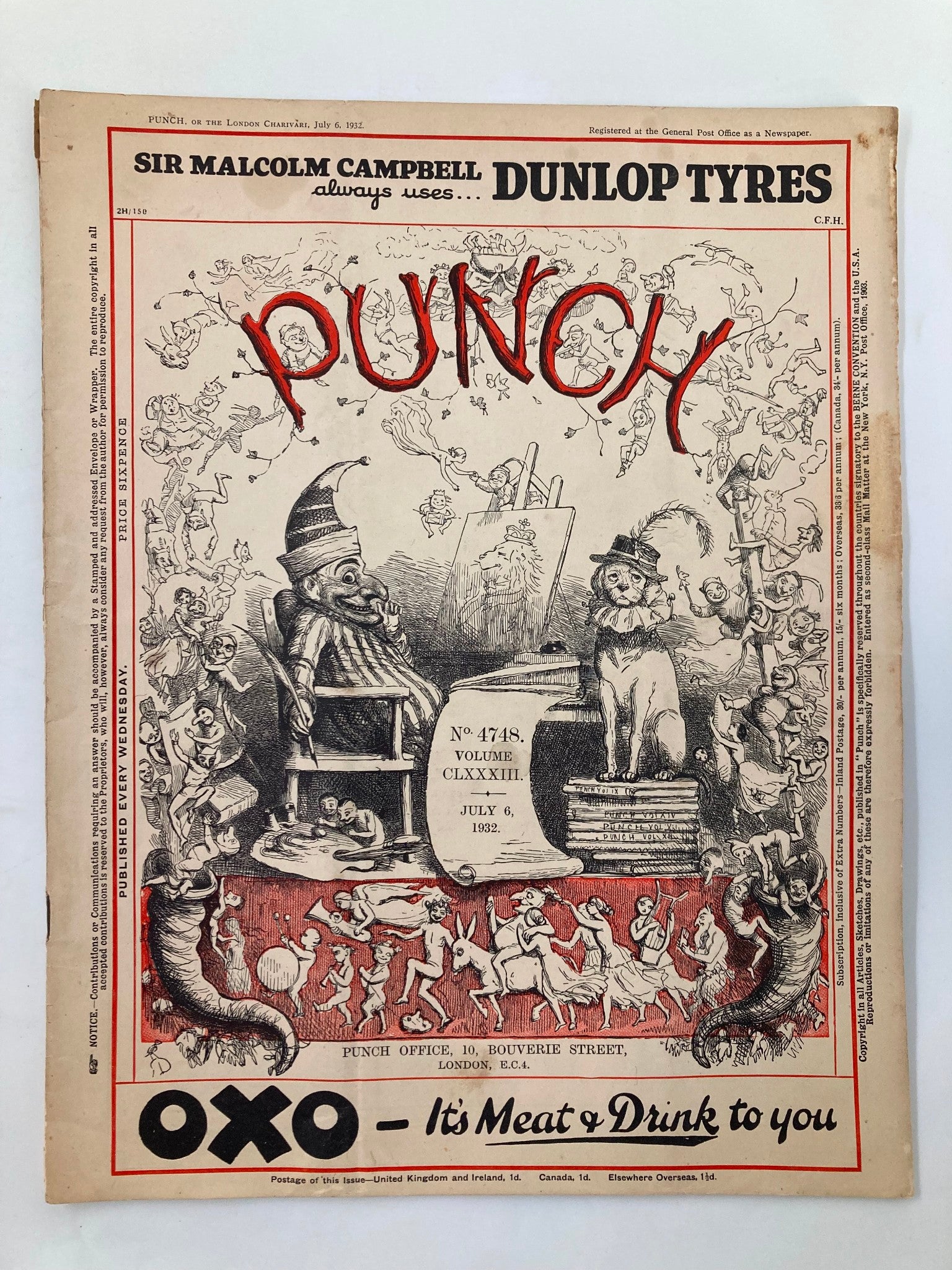 VTG Punch Magazine July 6 1932 No. 4748  Vol 183 WWII Cartoon & Humour No Label