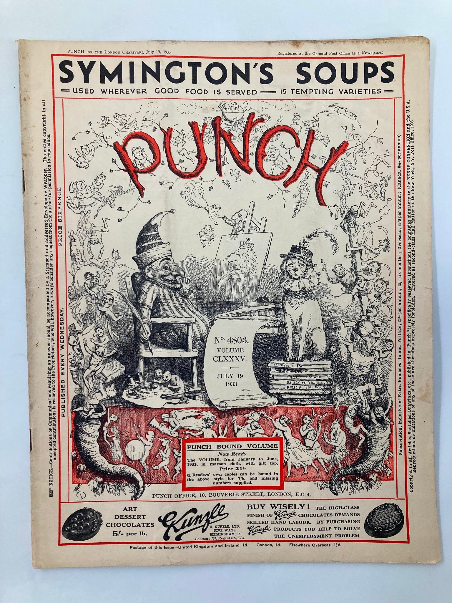 VTG Punch Magazine July 19 1933 #4803 Vol 185 WWII Cartoon & Humour No Label