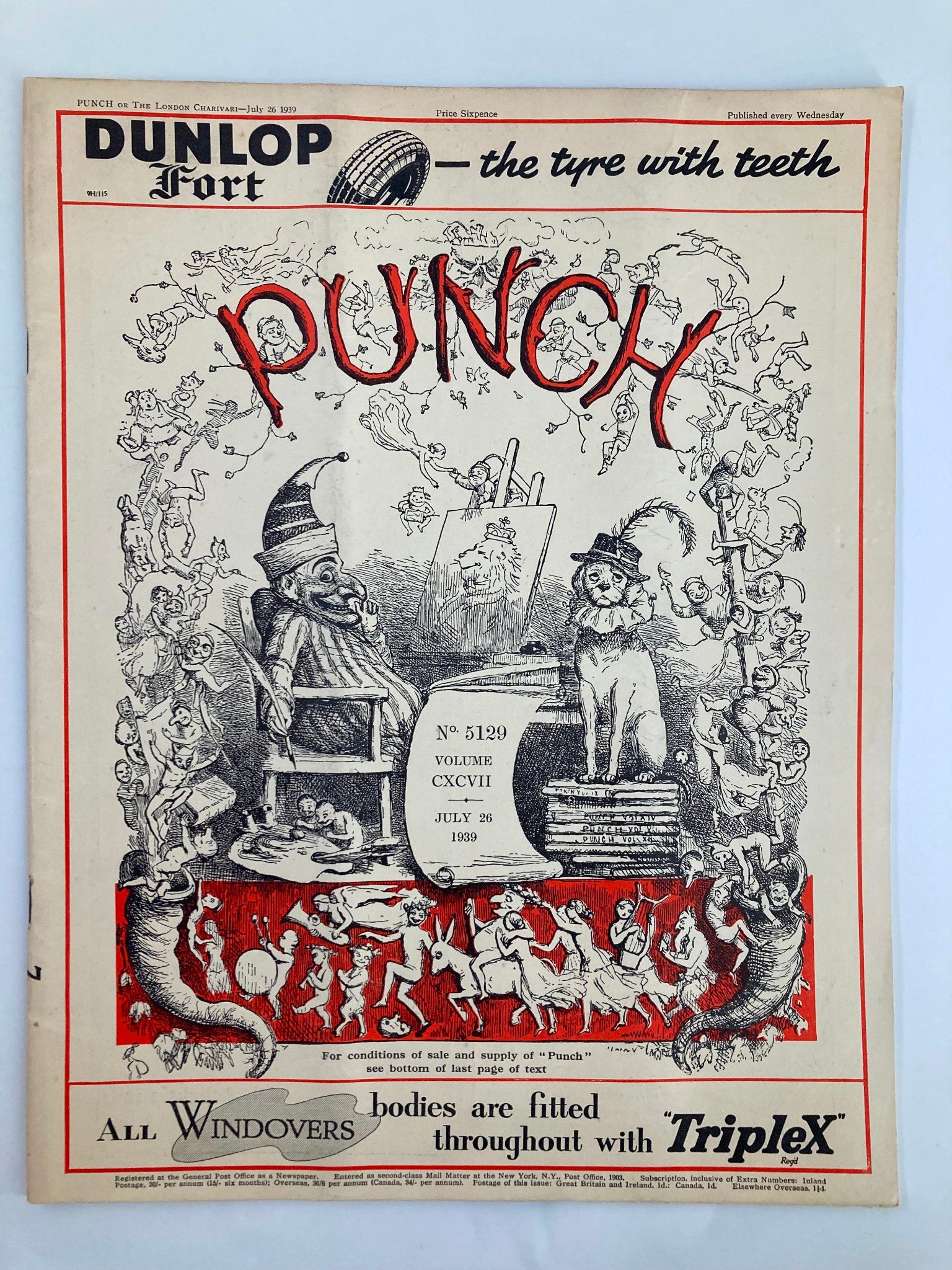 VTG Punch Magazine July 26 1939 #5129 Vol 197 WWII Cartoon & Humour No Label