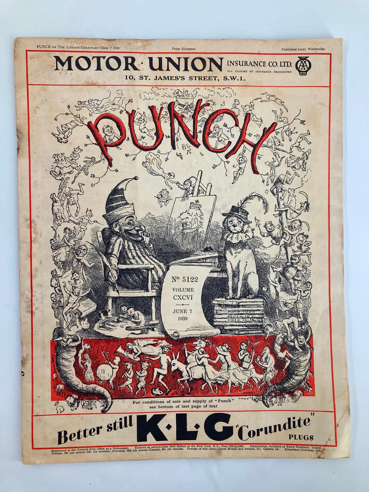 VTG Punch Magazine June 7 1939 #5122 Vol 196 WWII Cartoon & Humour