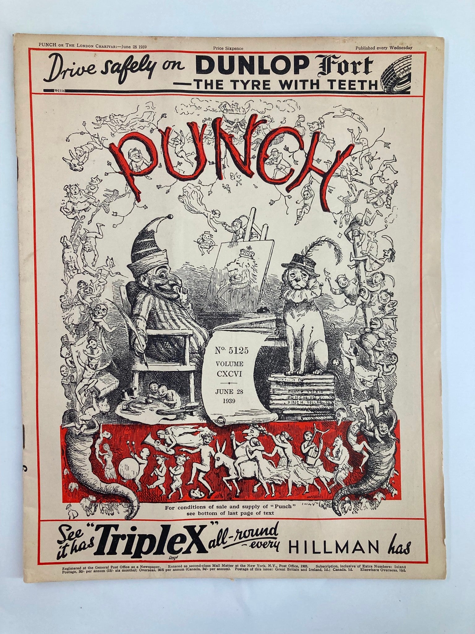 VTG Punch Magazine June 28 1939 #5122 Vol 196 WWII Cartoon & Humour