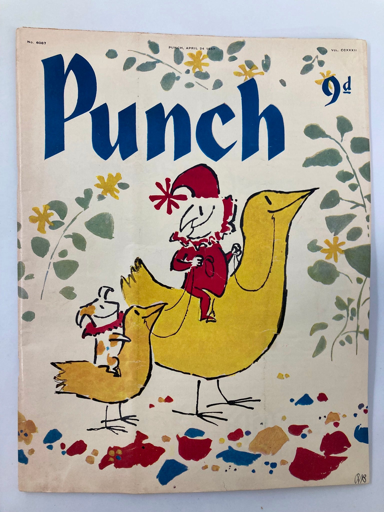 VTG Punch Magazine April 24 1957 Giant Bird WWII Cartoon & Humour No Label