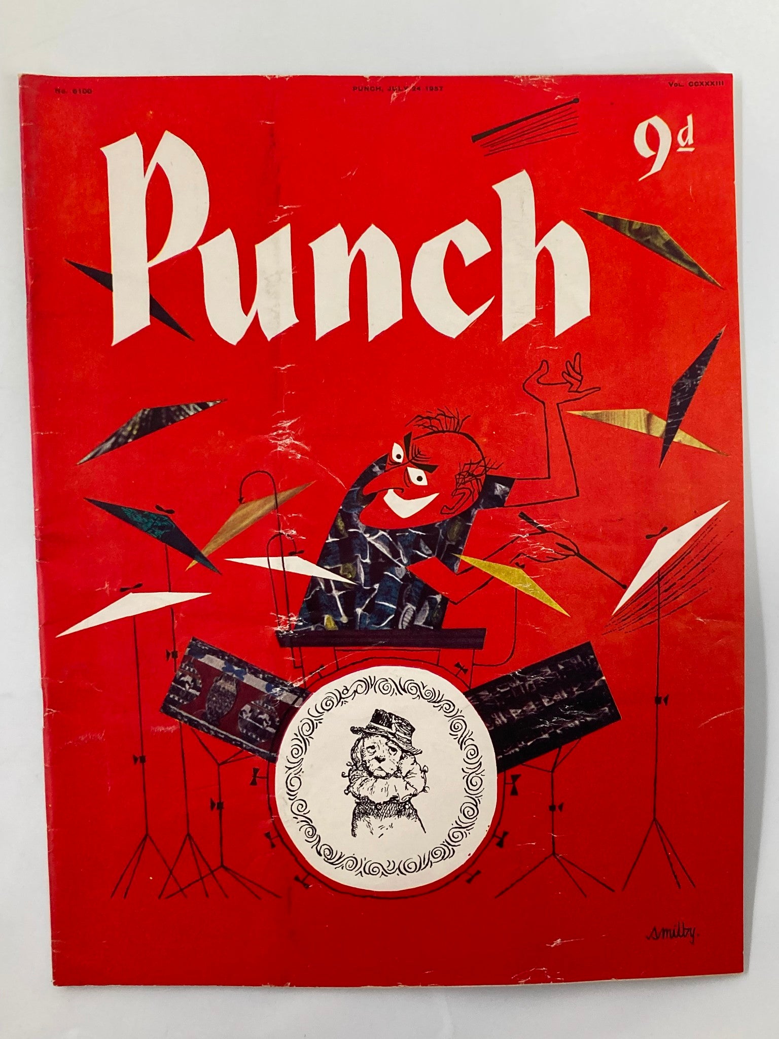 VTG Punch Magazine July 24 1957 Drummer WWII Cartoon & Humour No Label