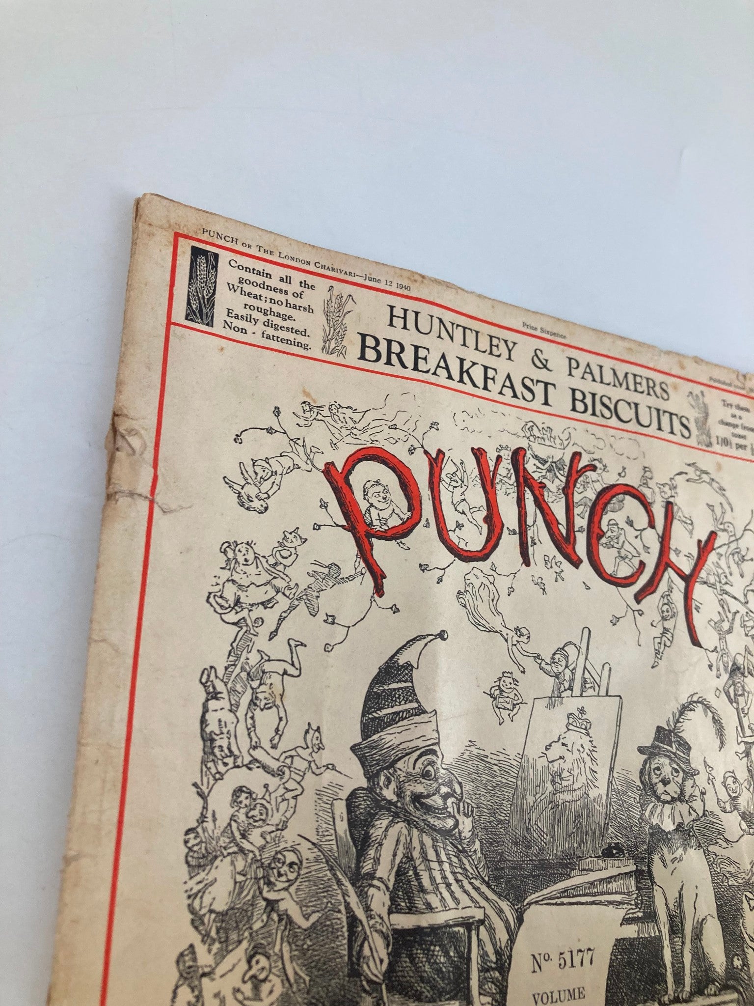 VTG Punch Magazine June 12 1940 #5177 Vol 198 WWII Cartoon & Humour No Label