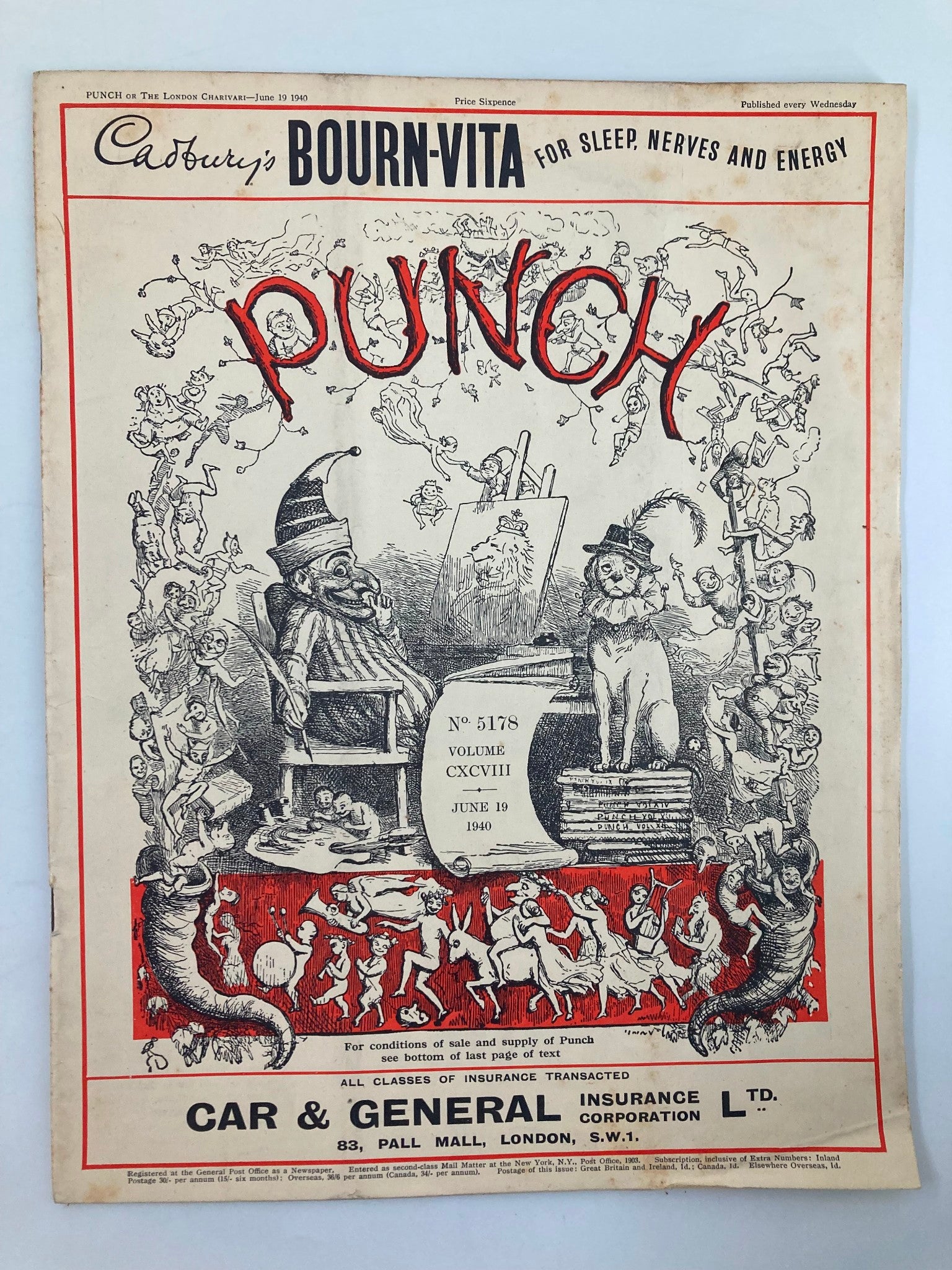 VTG Punch Magazine June 19 1940 #5178 Vol 198 WWII Cartoon & Humour No Label