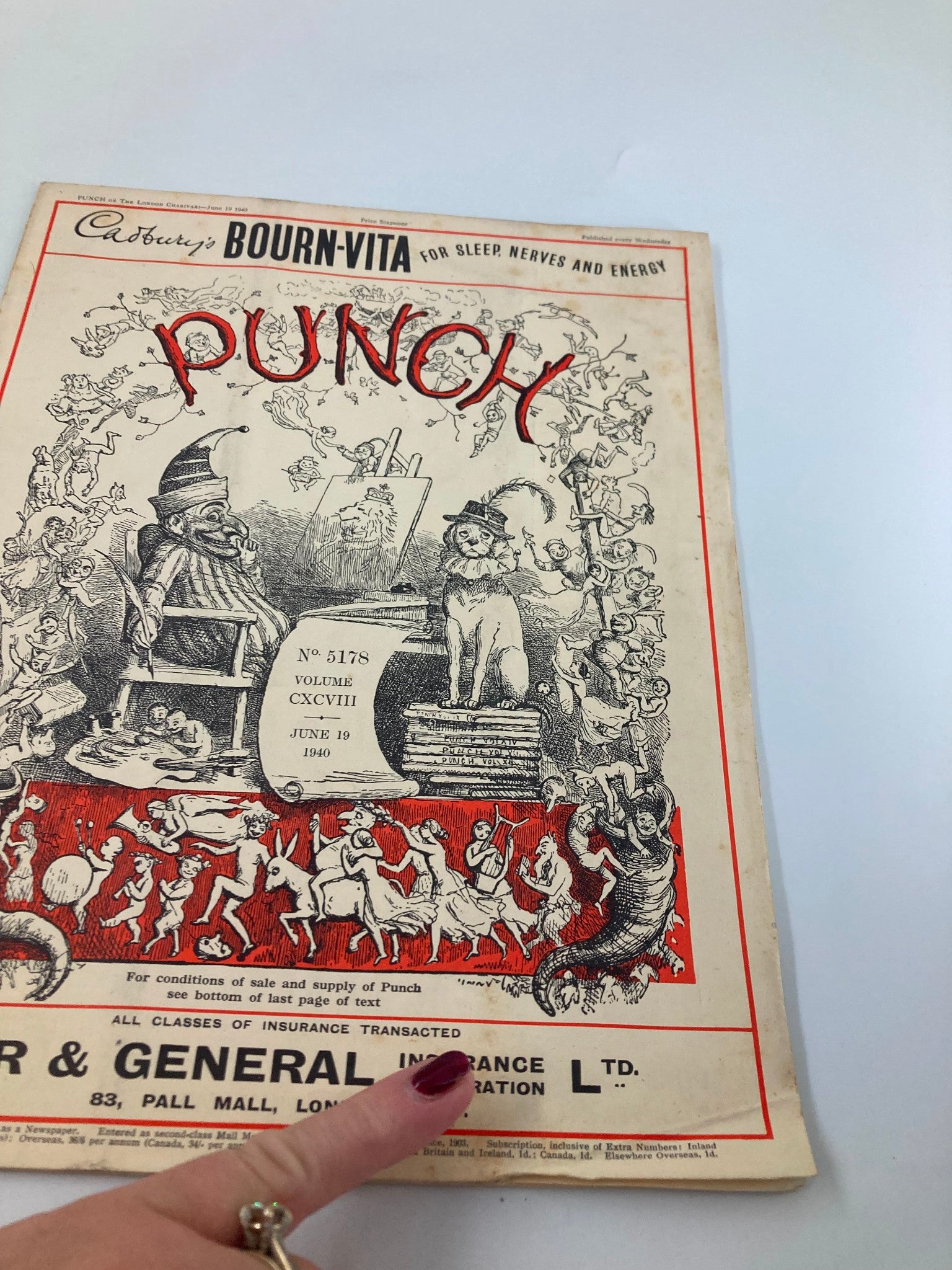 VTG Punch Magazine June 19 1940 #5178 Vol 198 WWII Cartoon & Humour No Label