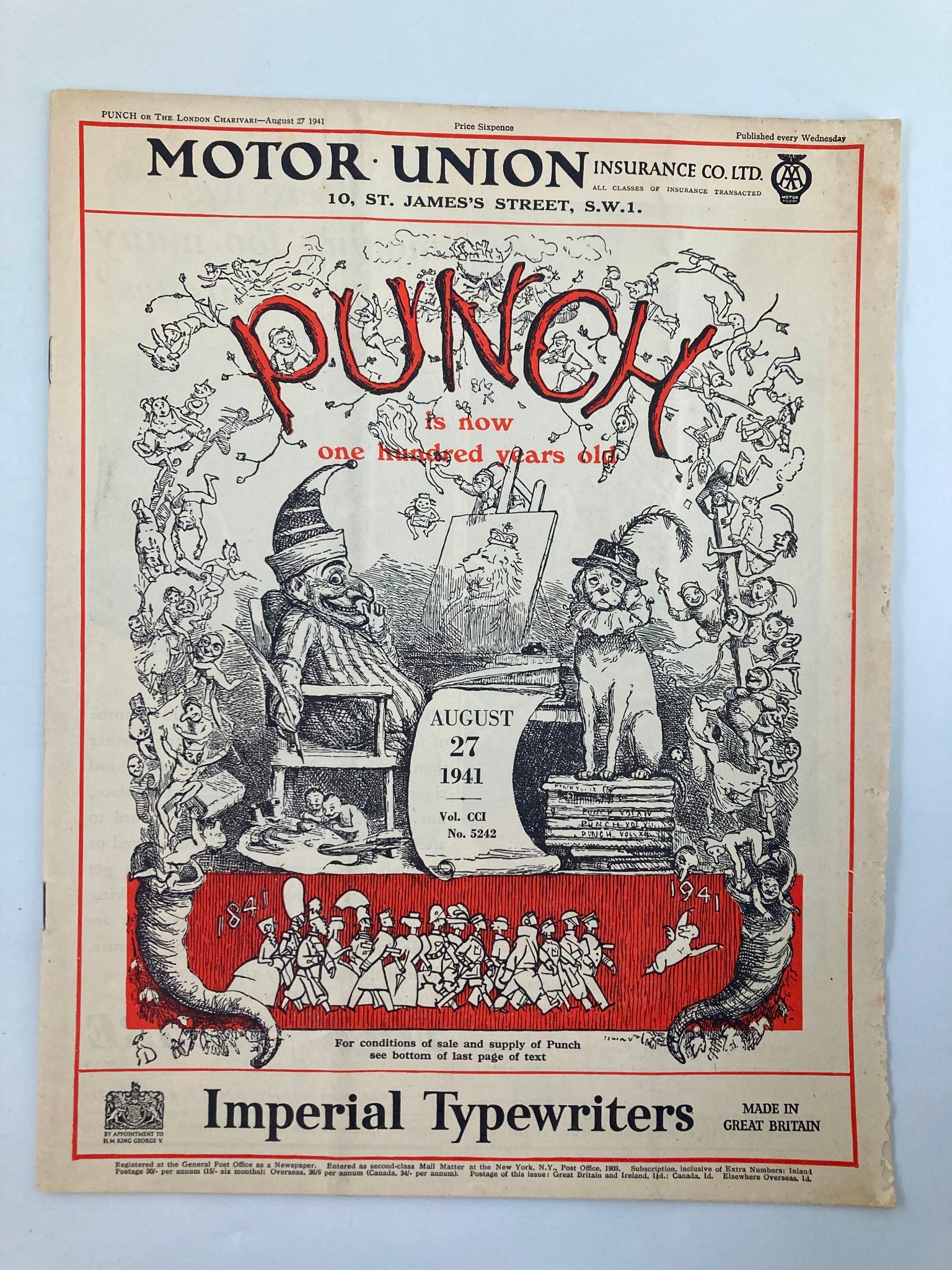 VTG Punch Magazine August 27 1941 #5242 Vol 201 WWII Cartoon & Humour No Label