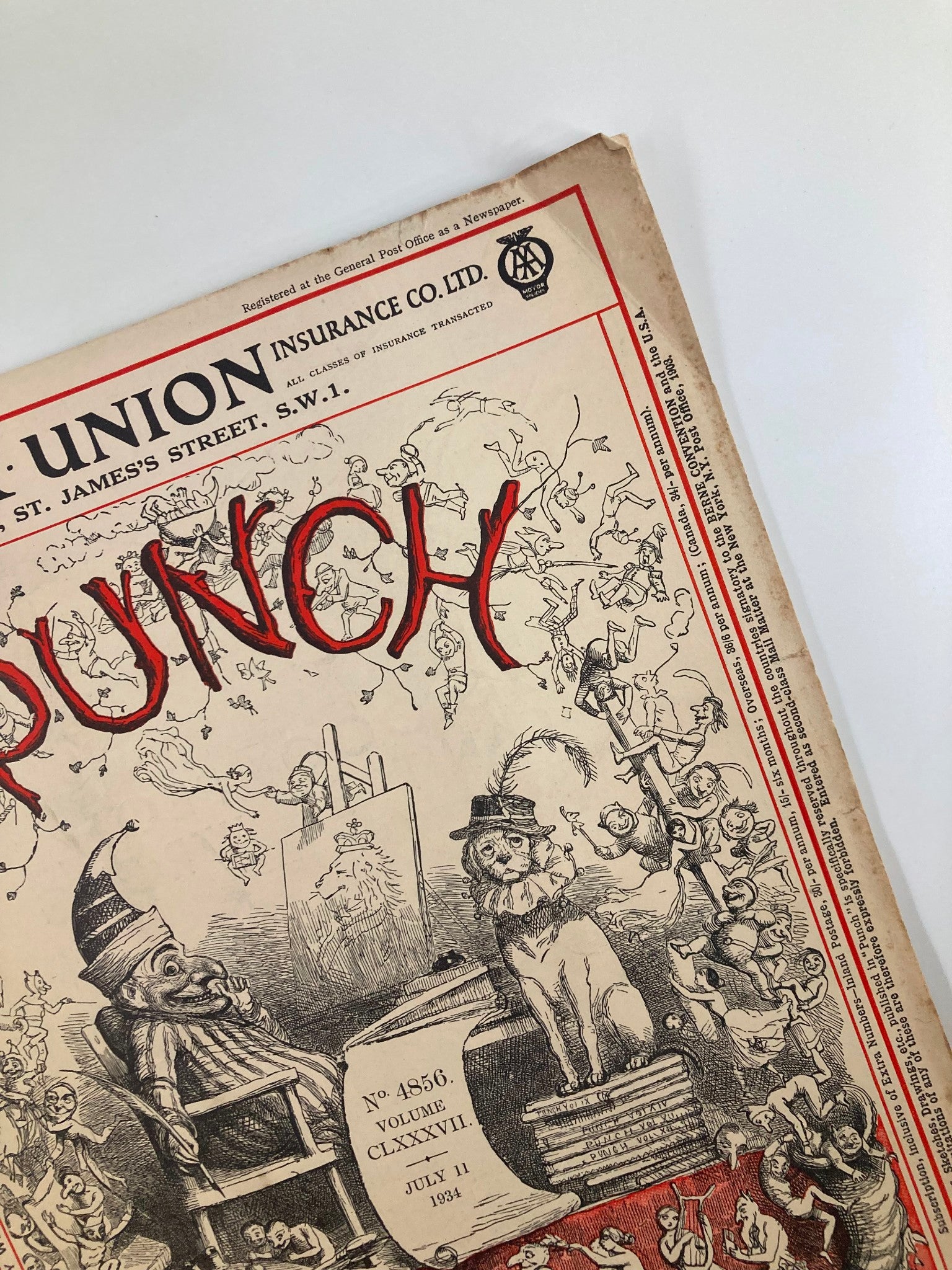 VTG Punch Magazine July 11 1934 #4856 Vol 187 WWII Cartoon & Humour No Label