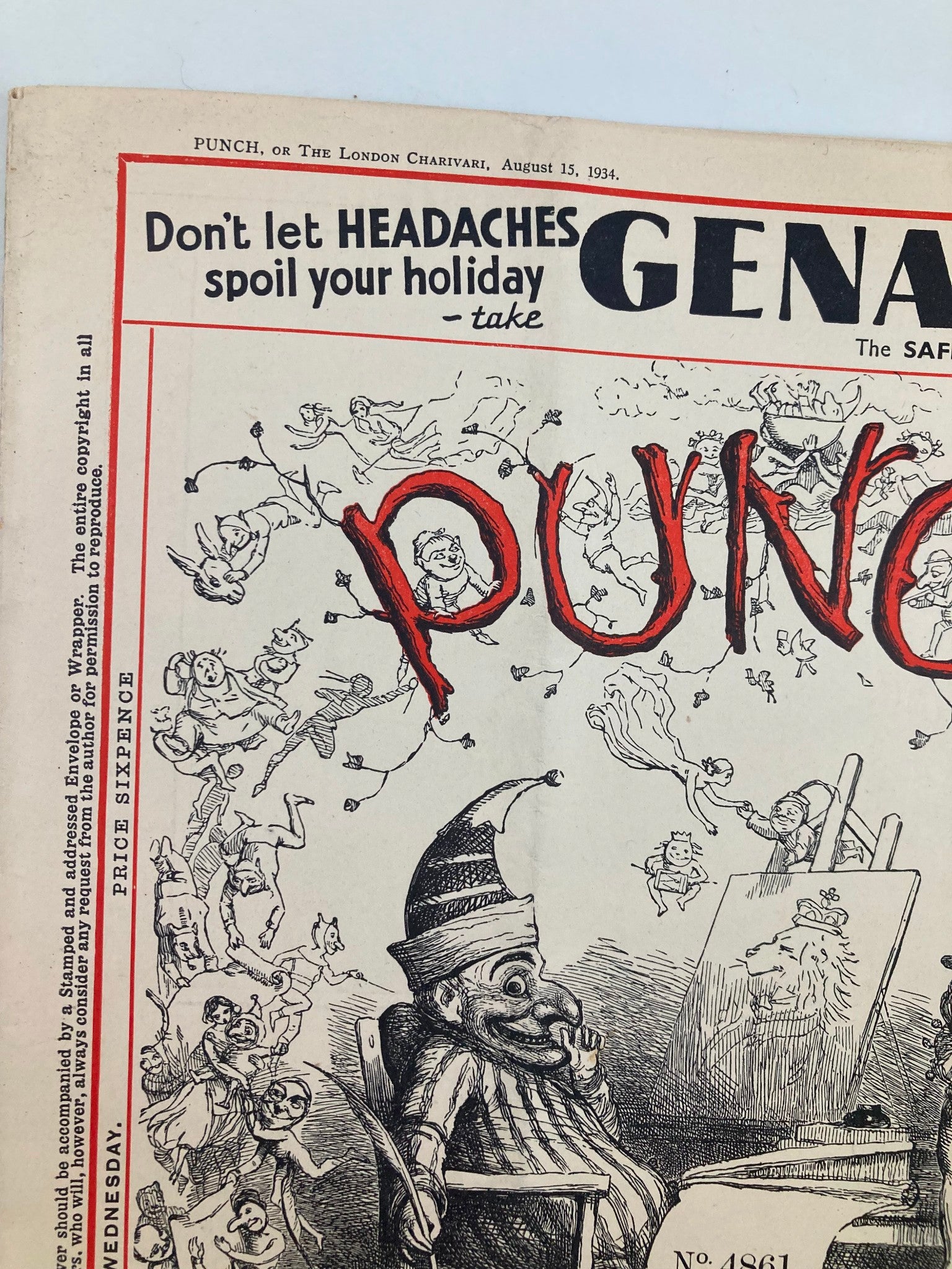 VTG Punch Magazine August 15 1934 #4861 Vol 187 WWII Cartoon & Humour No Label