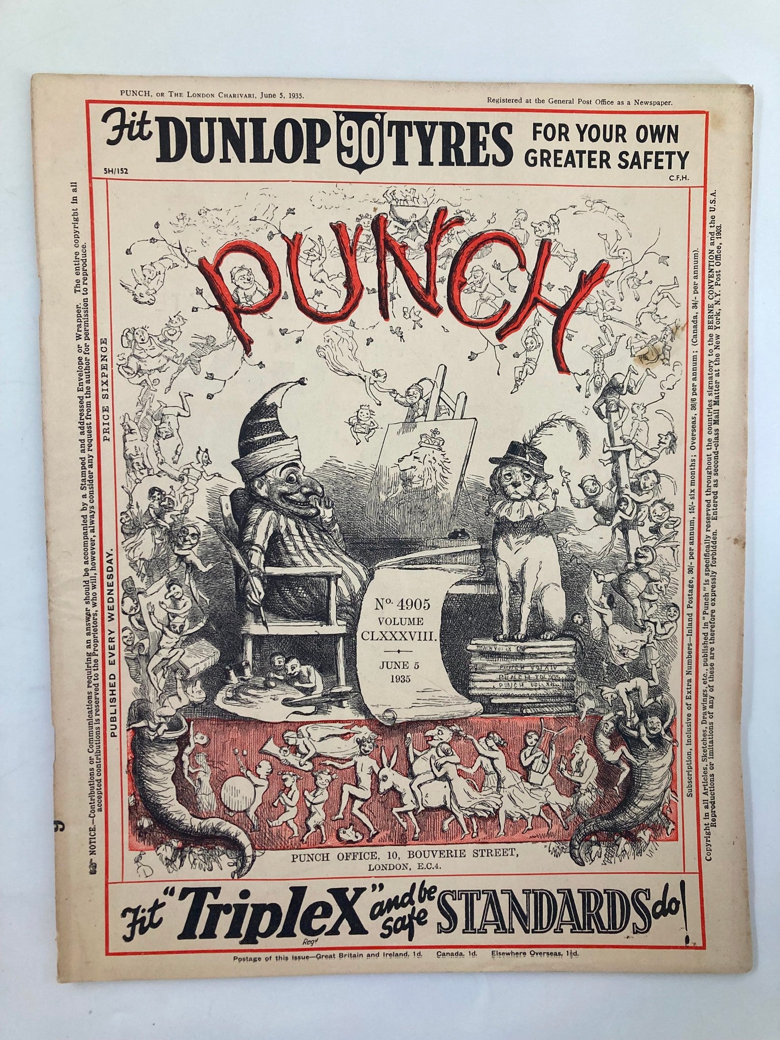 VTG Punch Magazine June 5 1935 #4905 Vol 188 WWII Cartoon & Humour No Label