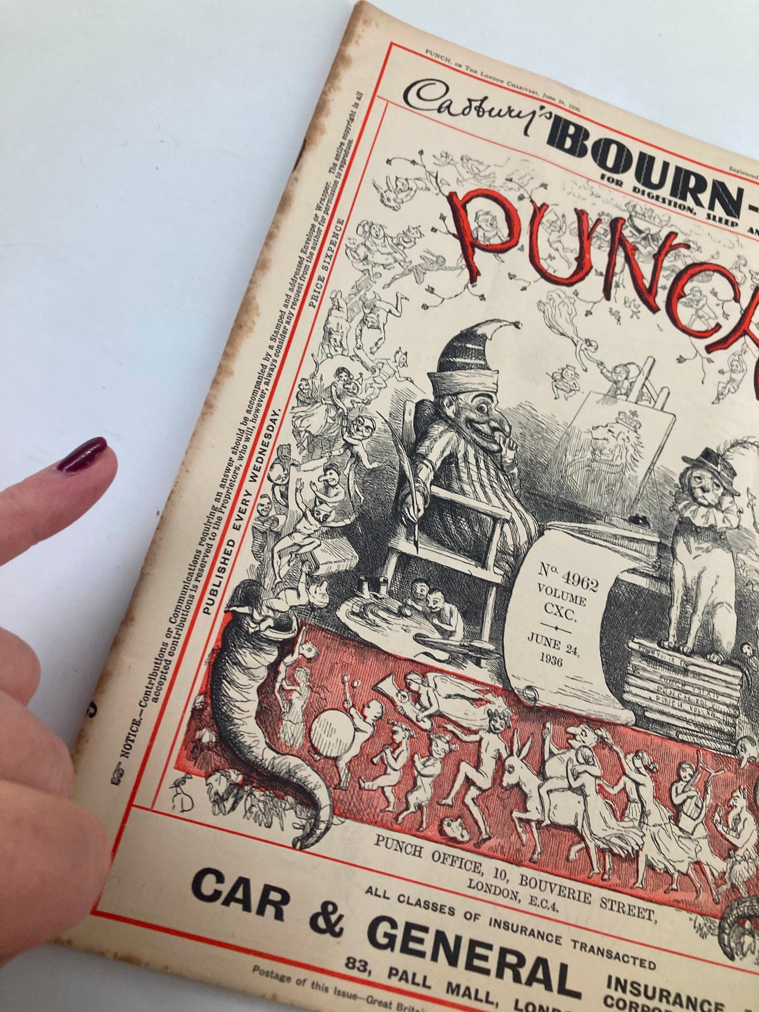 VTG Punch Magazine June 24 1936 #4962 Vol 190 WWII Cartoon & Humour No Label