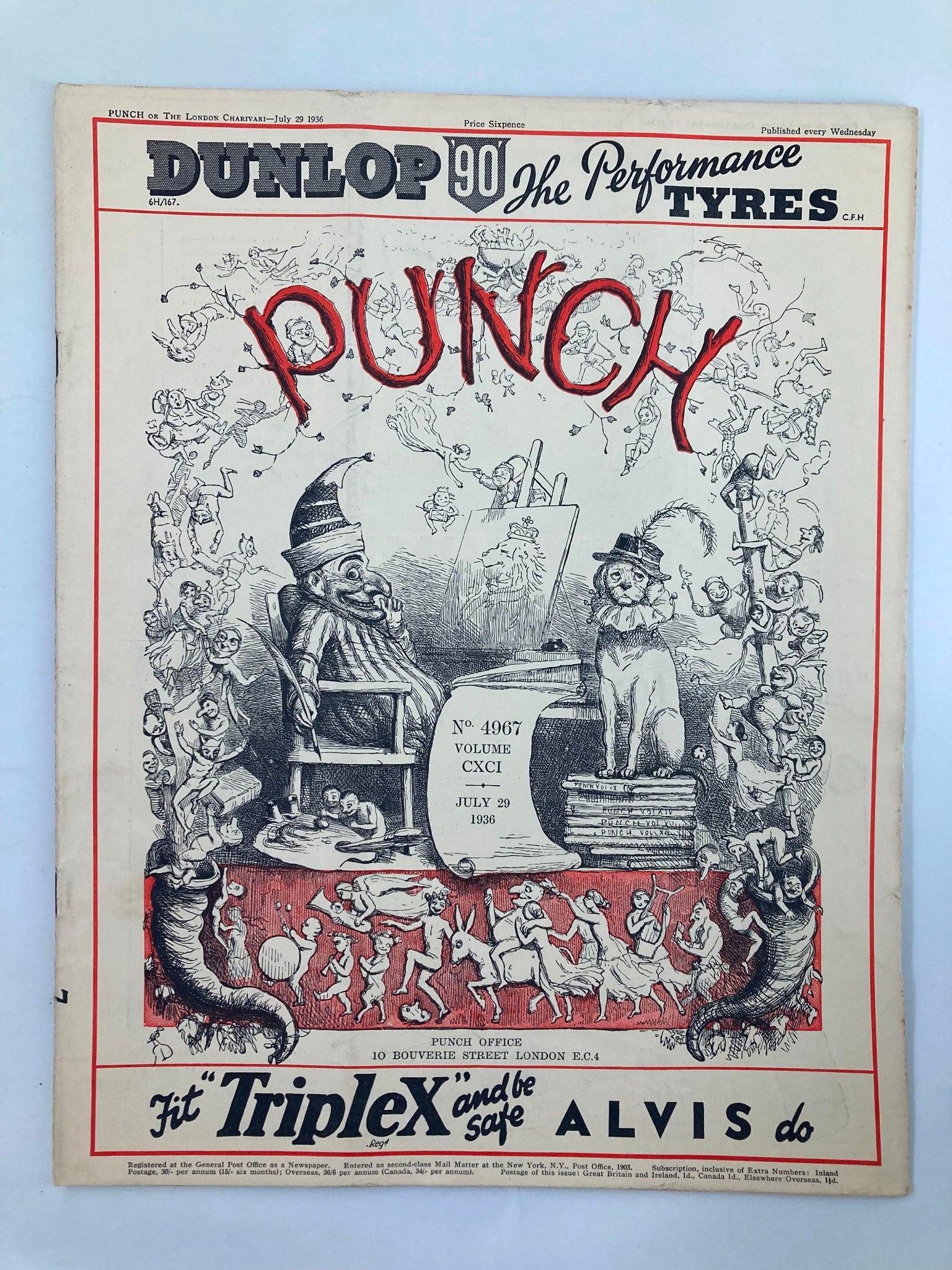 VTG Punch Magazine July 29 1936 #4967 Vol 191 WWII Cartoon & Humour No Label