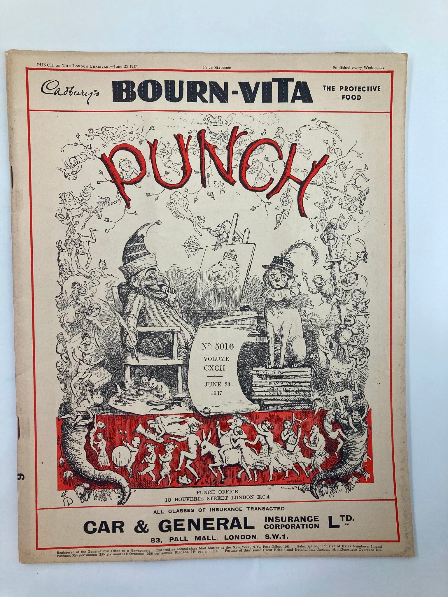 VTG Punch Magazine June 23 1937 #5016 Vol 192 WWII Cartoon & Humour No Label