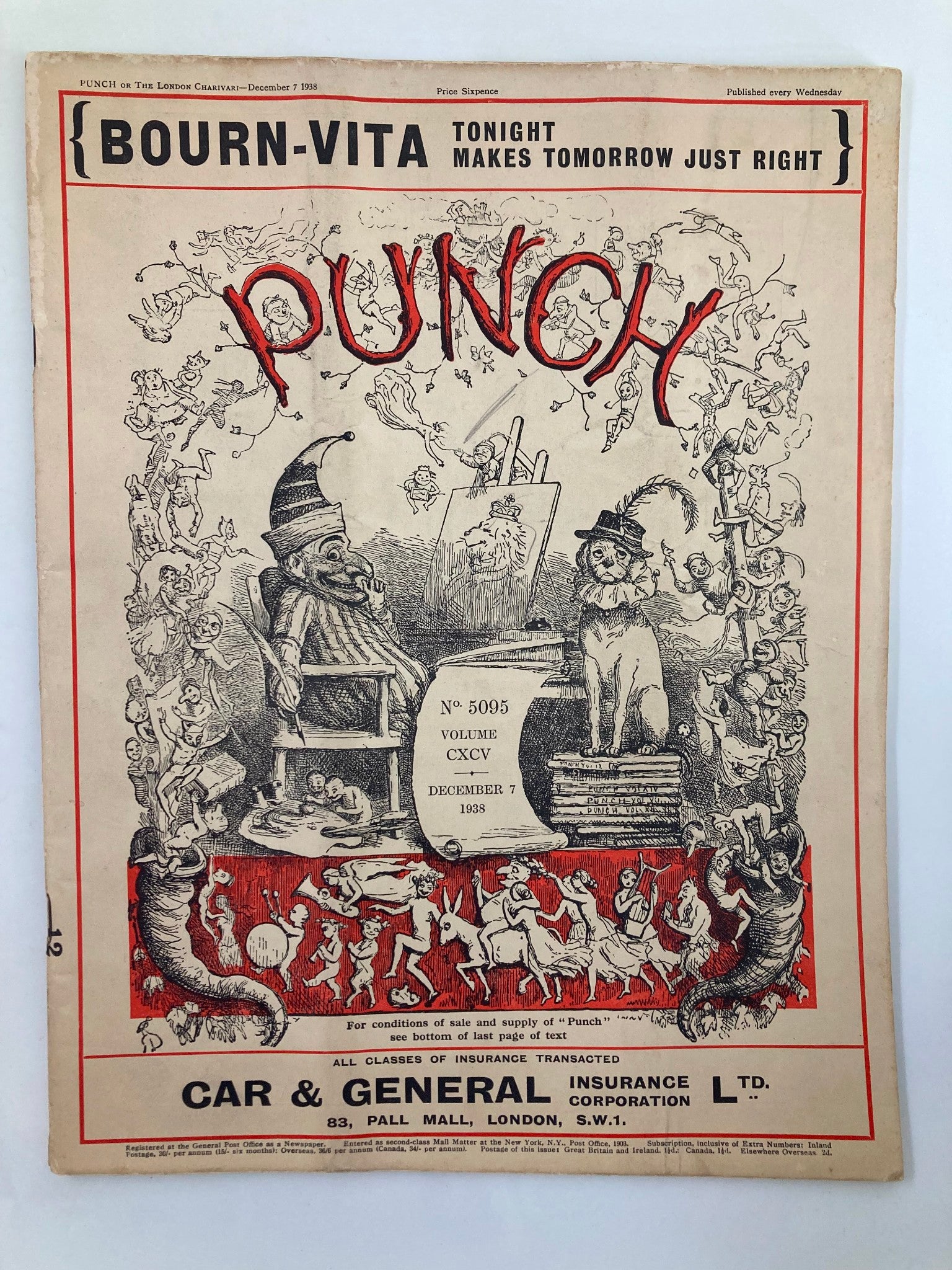 VTG Punch Magazine December 7 1938 #5095 Vol 195 WWII Cartoon & Humour No Label