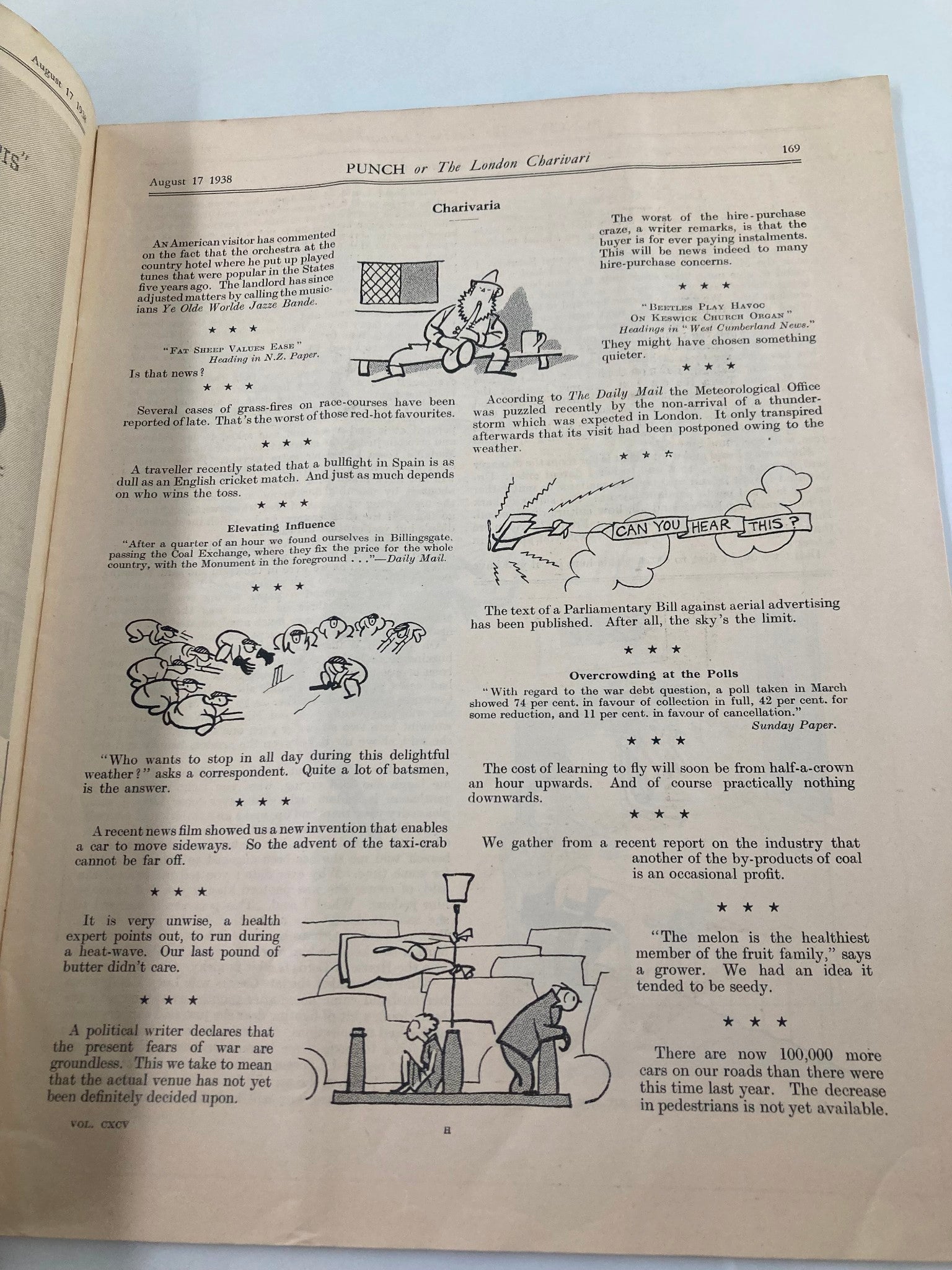 VTG Punch Magazine August 17 1938 #5078 Vol 195 WWII Cartoon & Humour No Label