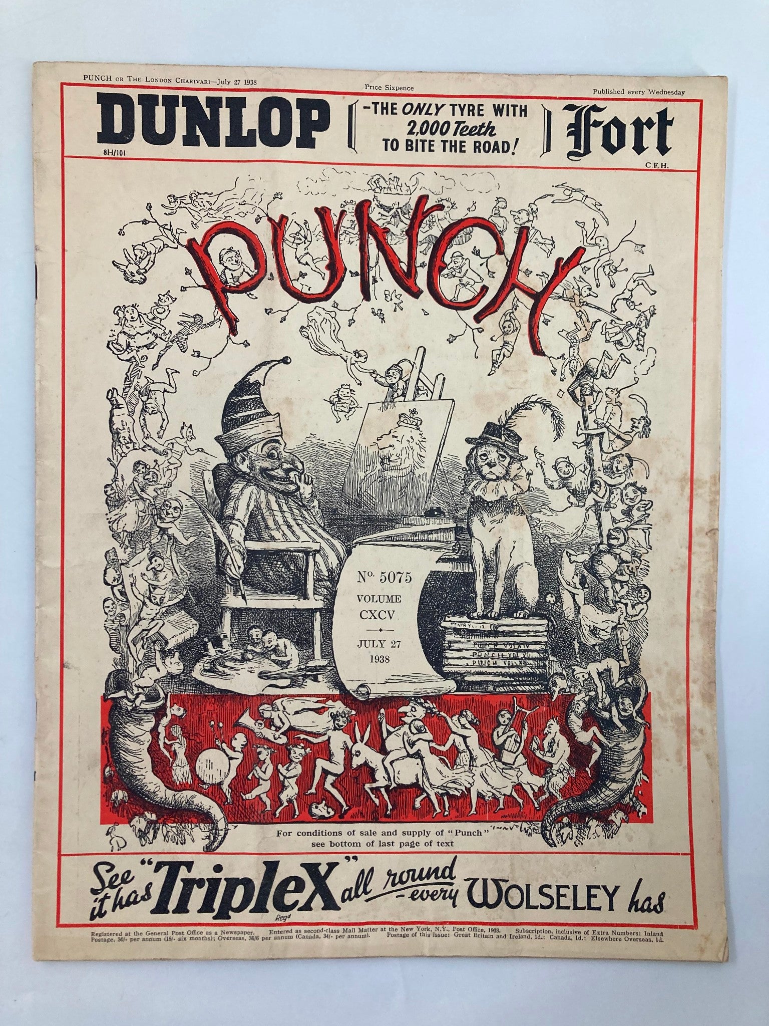 VTG Punch Magazine July 27 1938 #5075 Vol 195 WWII Cartoon & Humour No Label