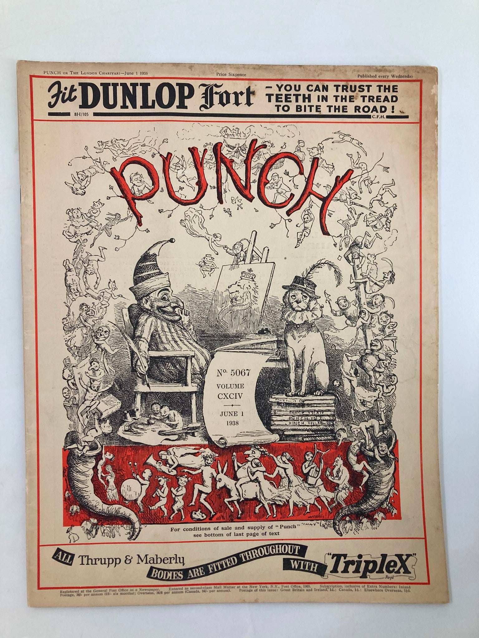 VTG Punch Magazine June 1 1938 #5067 Vol 194 WWII Cartoon & Humour No Label