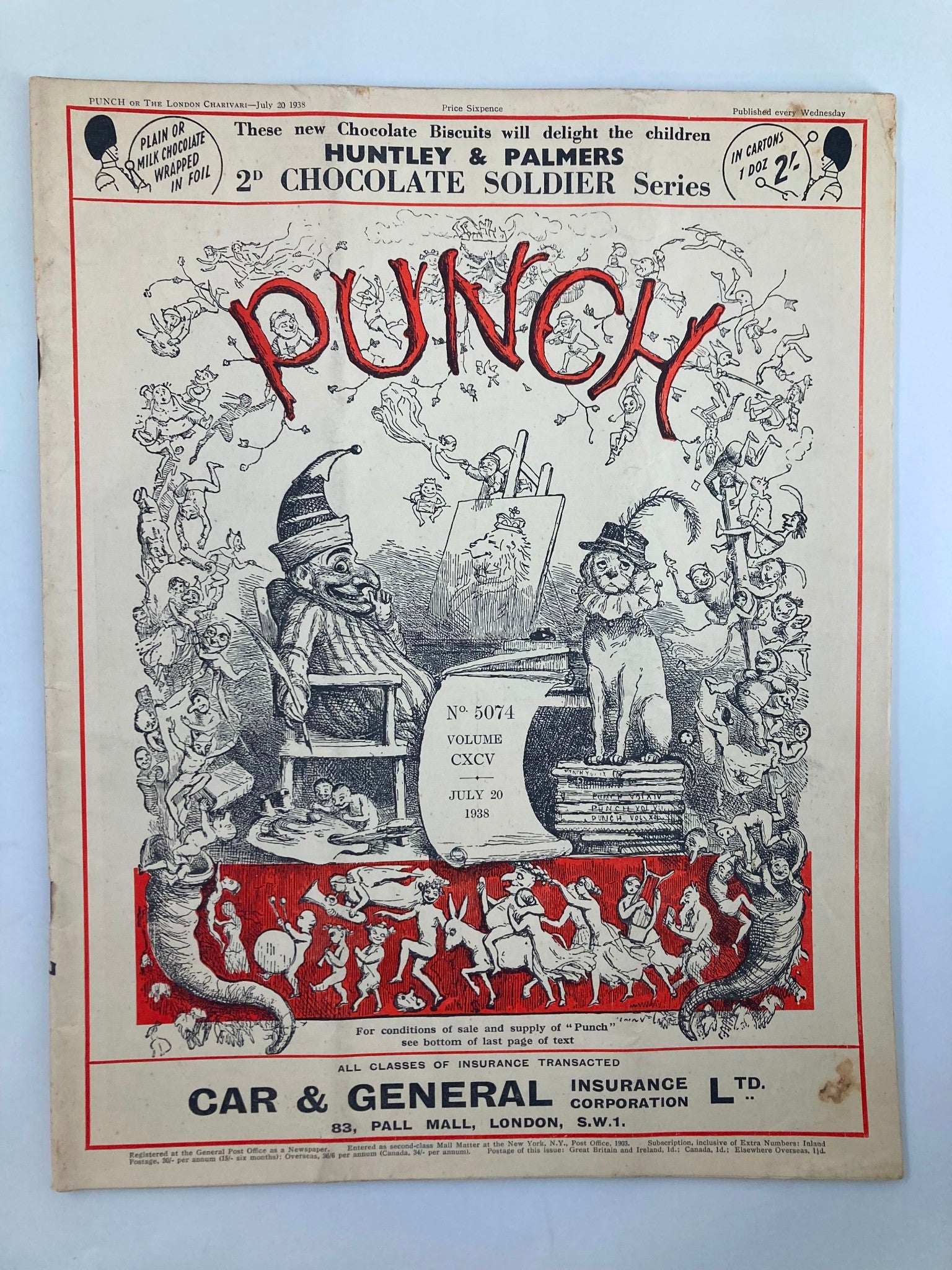 VTG Punch Magazine July 20 1938 #5074 Vol 195 WWII Cartoon & Humour No Label